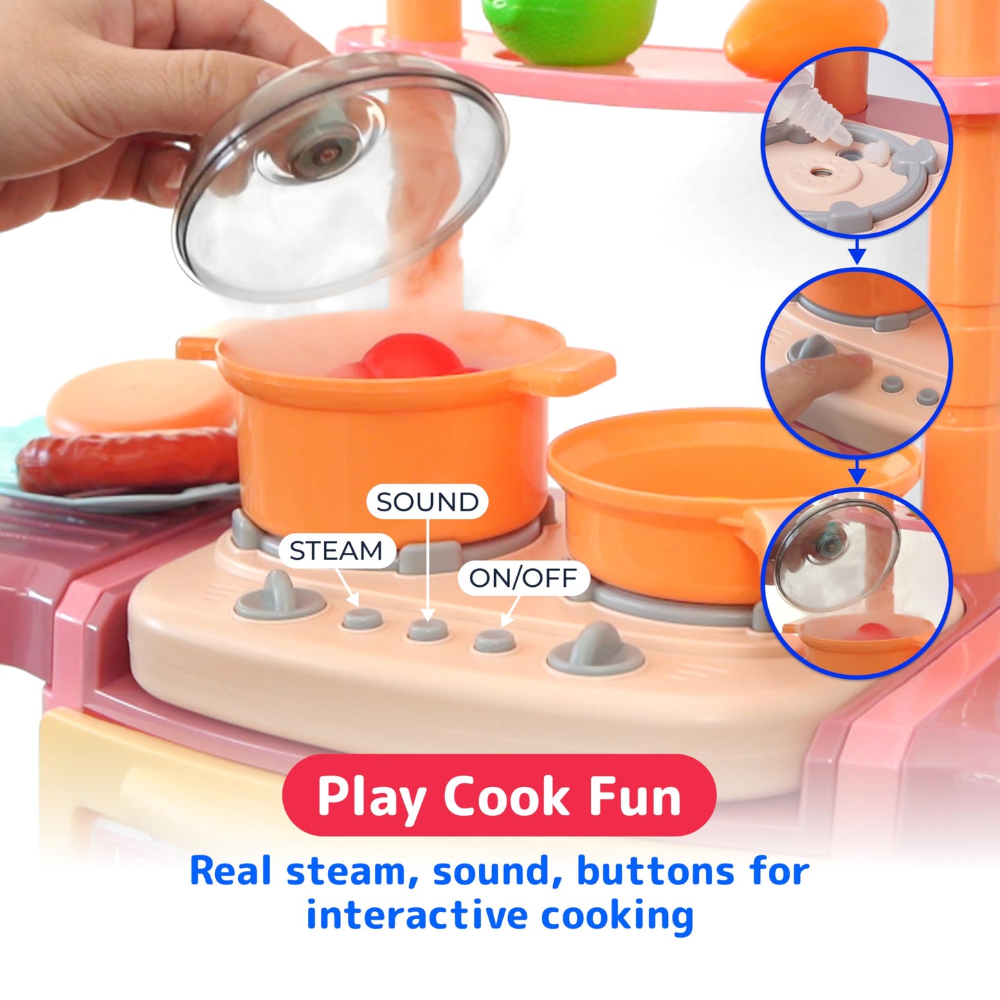 PREXTEX Plastic Pretend Play Kitchen Set — Multi-Color Stove, Dishwasher & Oven with Lights & Sounds