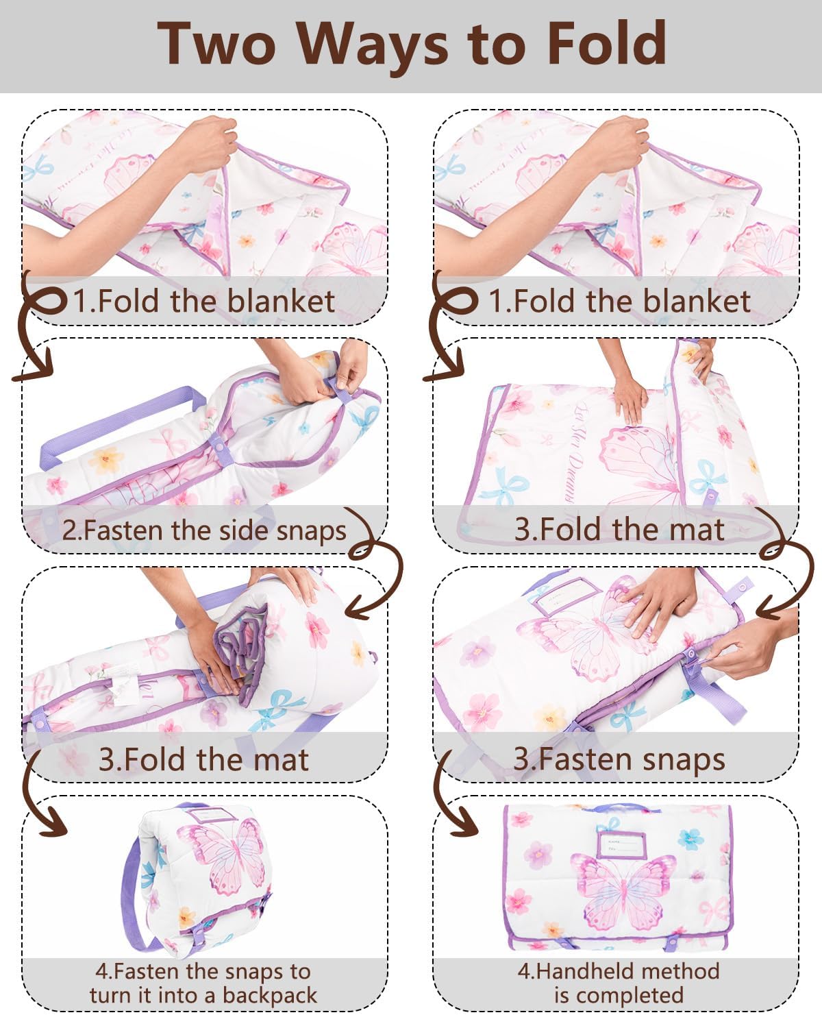 PRIMLECT Toddler Nap Mat with Removable Pillow & Flannel Blanket – Butterfly