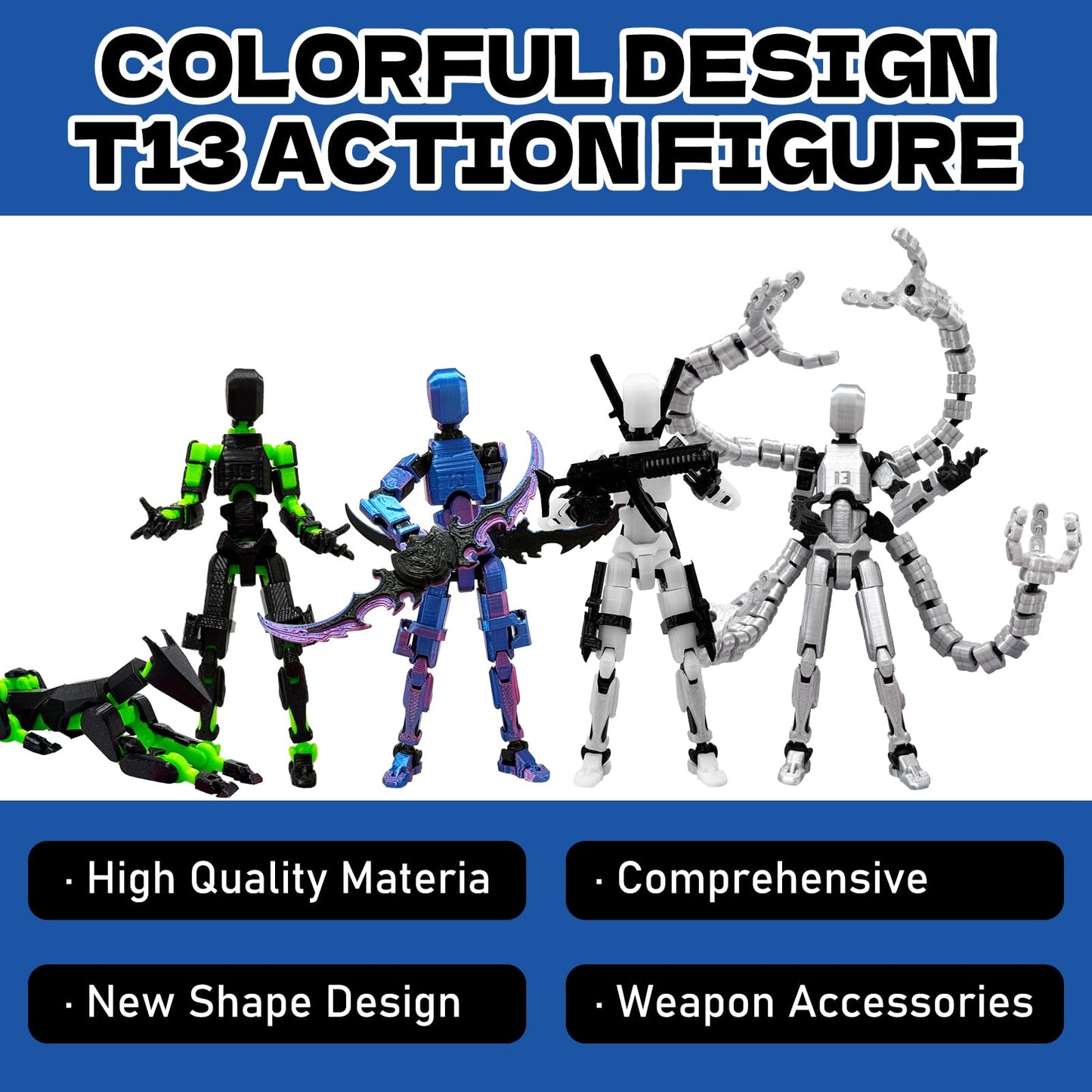 prntedtou 5PCS T13 Action Figure Set | Pre-Assembled 3D Printed Titan & Robo Figures