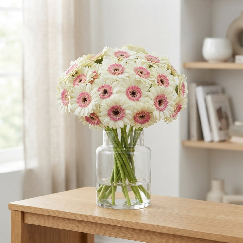 White Double Fun Germini Cut Flowers – 50cm Stems
