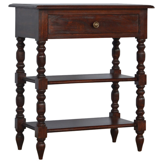 Turned Occasional Table Accent Piece | Chestnut Solid Mango Wood
