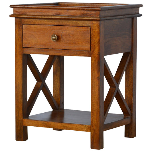 Solid Wood Criss-Cross End Table Accent Piece | Chestnut Solid Mango Wood