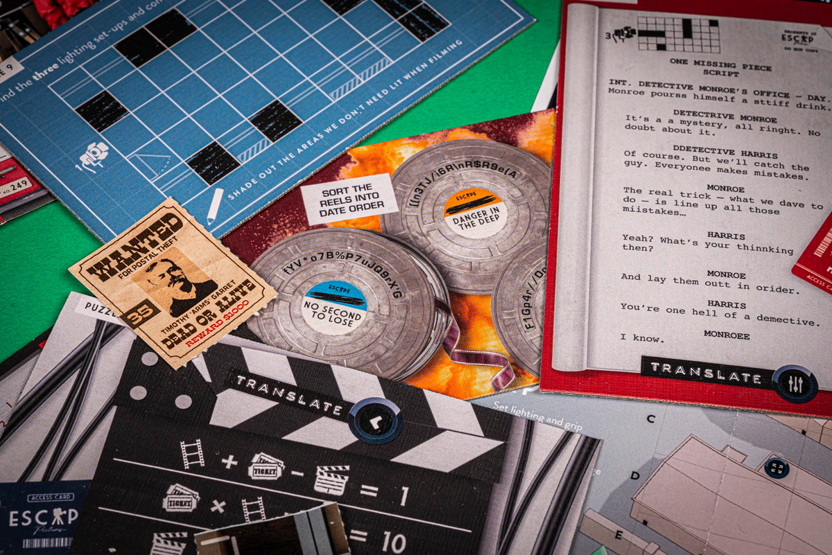 Professor Puzzle: Escape from The Movie Studio – 12-Puzzle Tabletop Escape Room Game for 1+ Players