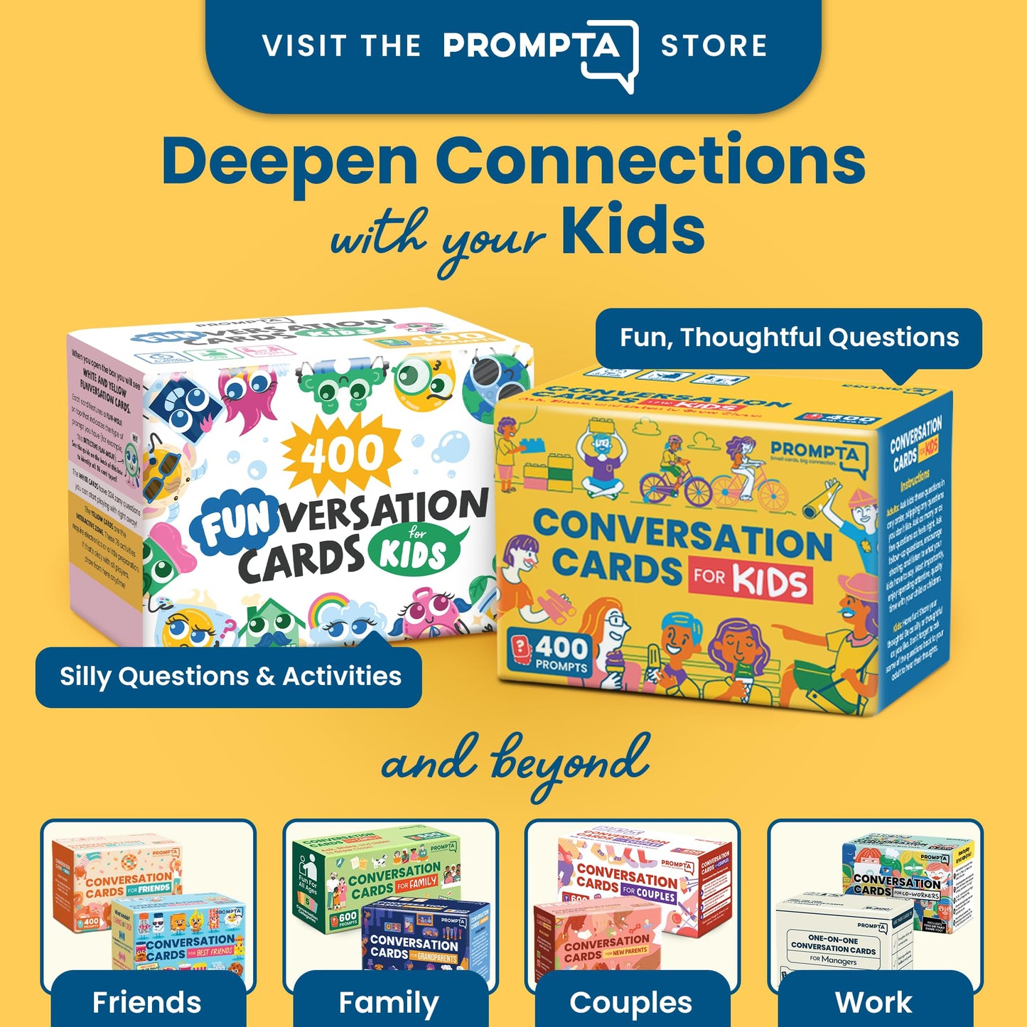 Prompta 400 Silly Interactive Conversation Cards for Kids 6–11 | 16 Categories, Travel-Ready