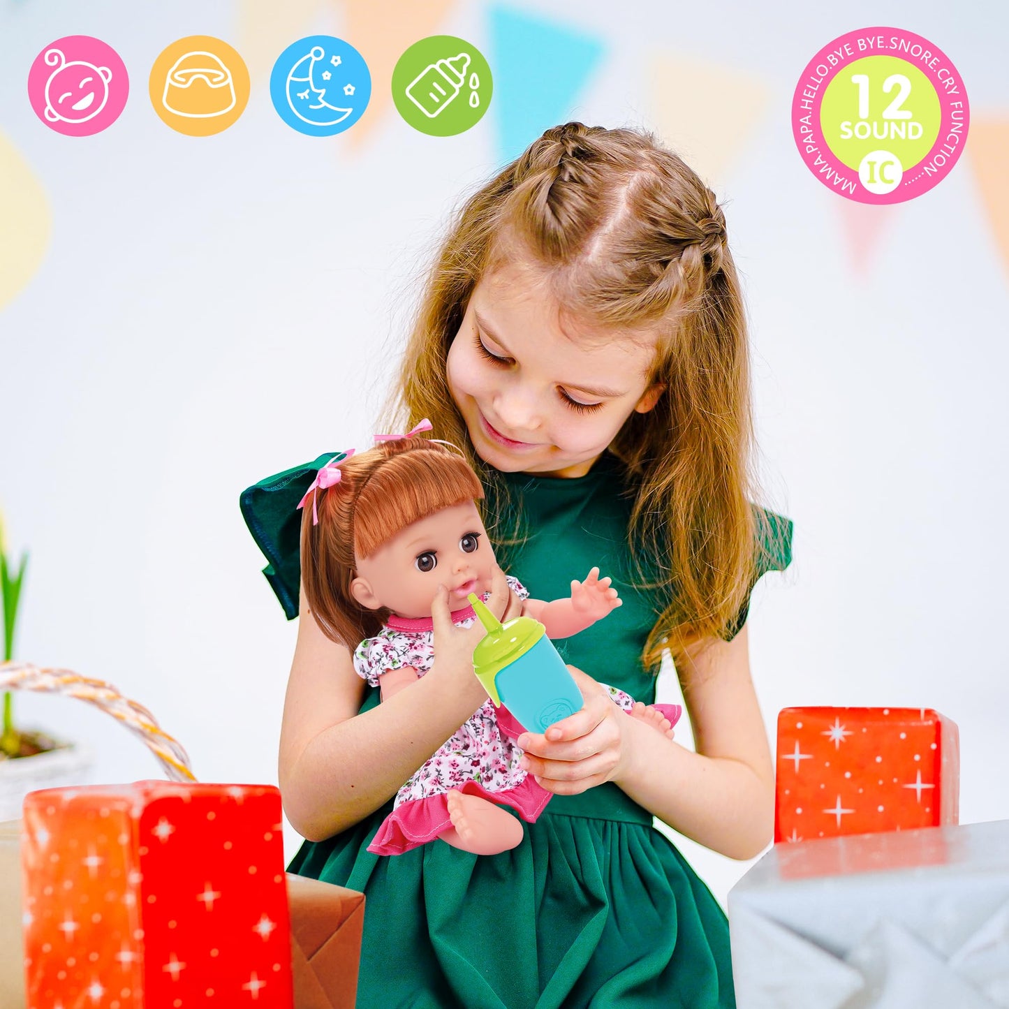 PROOU Baby Doll Toys Set — 25-Piece Care Playset with Cradle, High Chair, Bottles & Doctor Tools (Ages 3–6+)