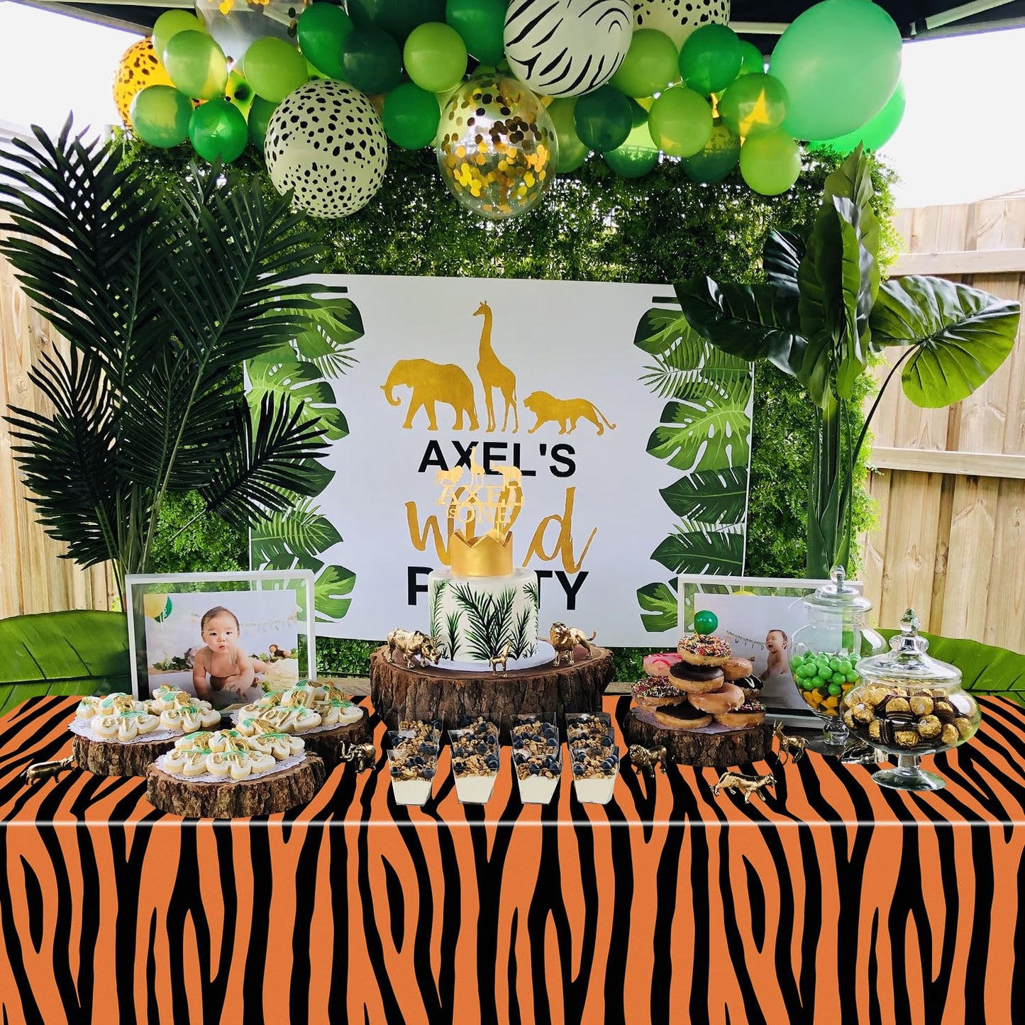 PTECDROTS 4Pcs Animal Print Table Cloths - Jungle Safari Theme, 51x86 Inch (130x220 cm) Leopard Tiger Zebra Giraffe