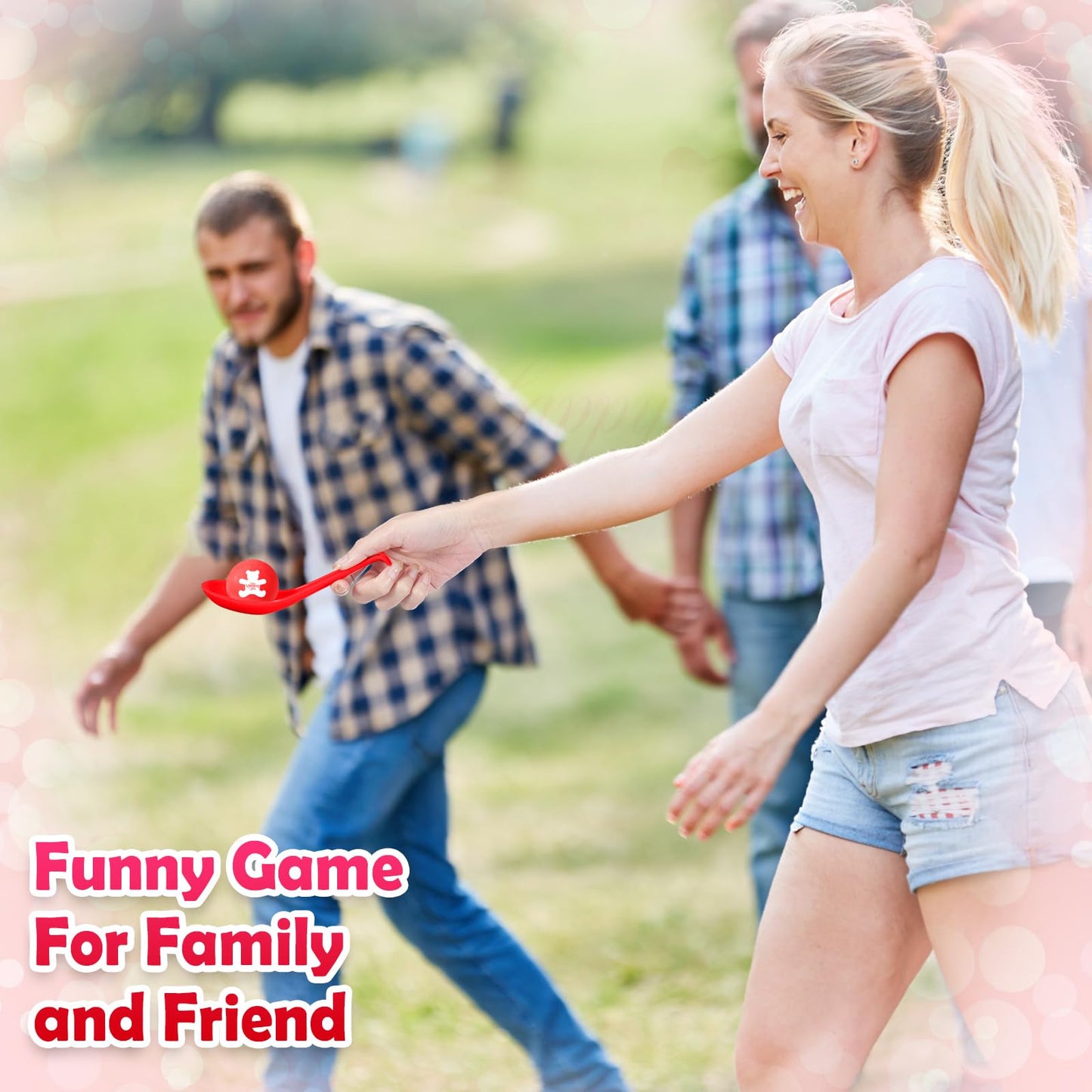PullCrease 24-Pack Valentine's Day Spoon Relay Race Toy Set – Heart Balls & Spoons for Indoor/Outdoor Parties (White, Pink, Red, Bear)