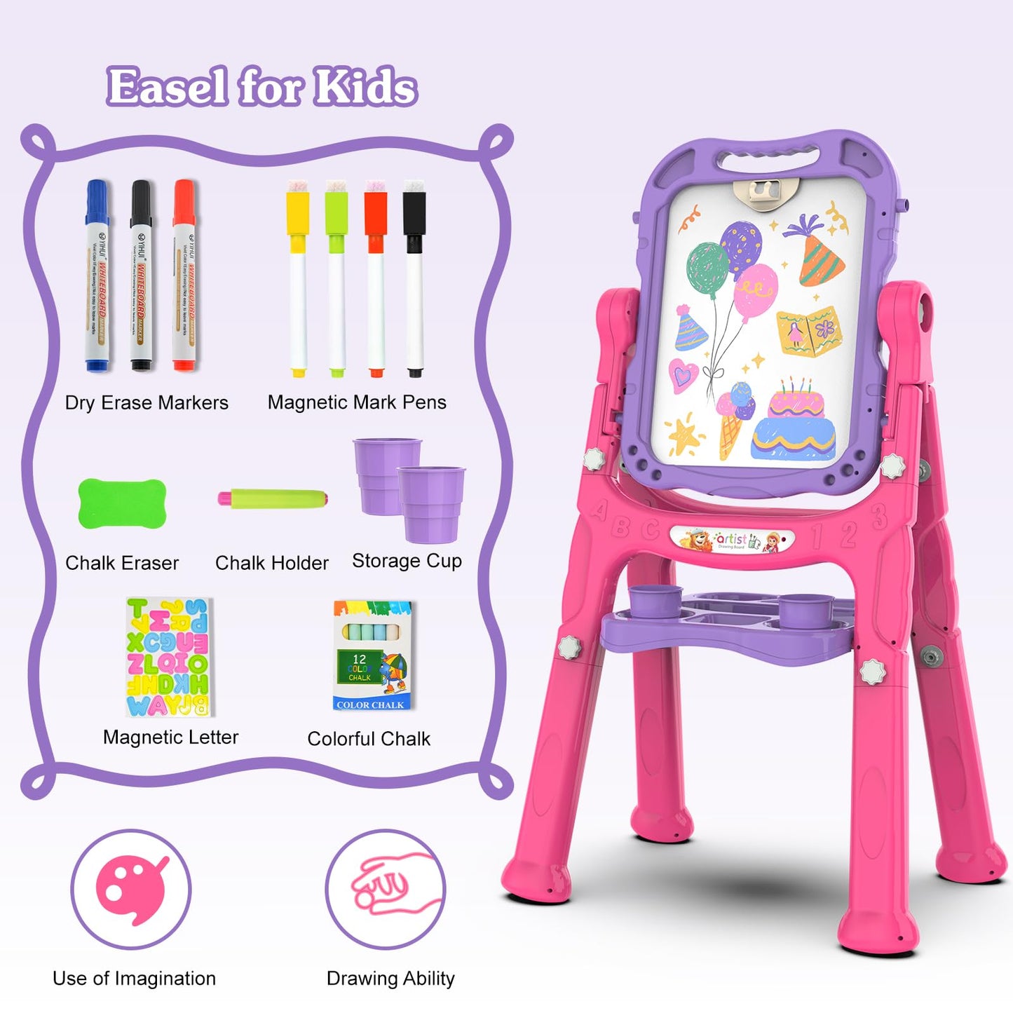 PUPPSITTY Art Easel for Kids – Adjustable, Rotatable, Double-Sided with Accessories