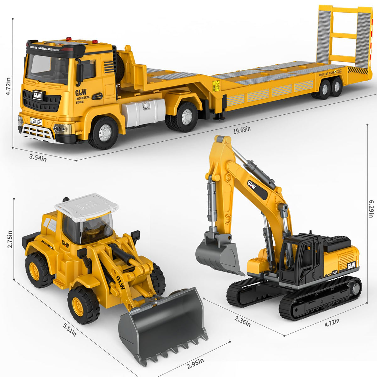 Pupu Pig Die-Cast Construction Toys for Kids 3-7 | Semi Truck, Excavator & Bulldozer with Lights & Sounds