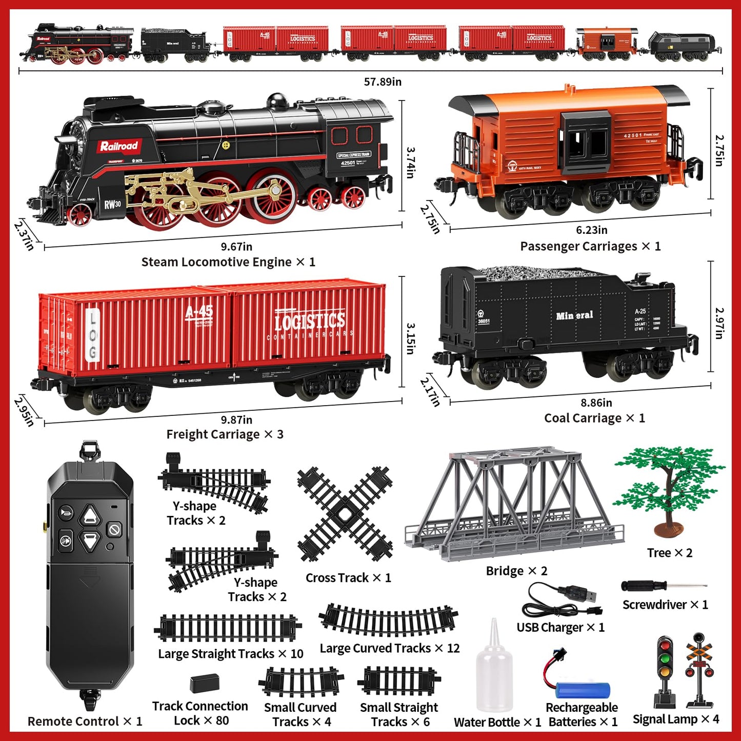 Pupu Pig Model Train Set – 3-Way Smoke Locomotive, 5 Cars, Luxury Track Kit