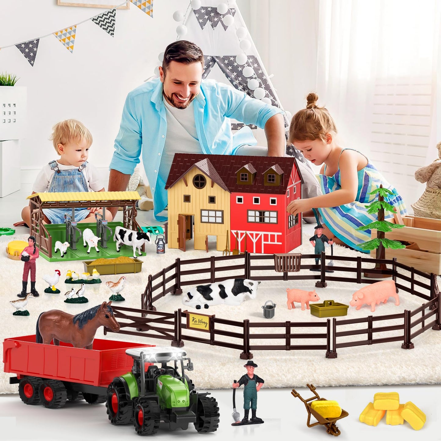 Pupu Pig Farm Animals Barn House Toys – Lights & Sound Tractor Playset for Toddlers (Ages 3+)