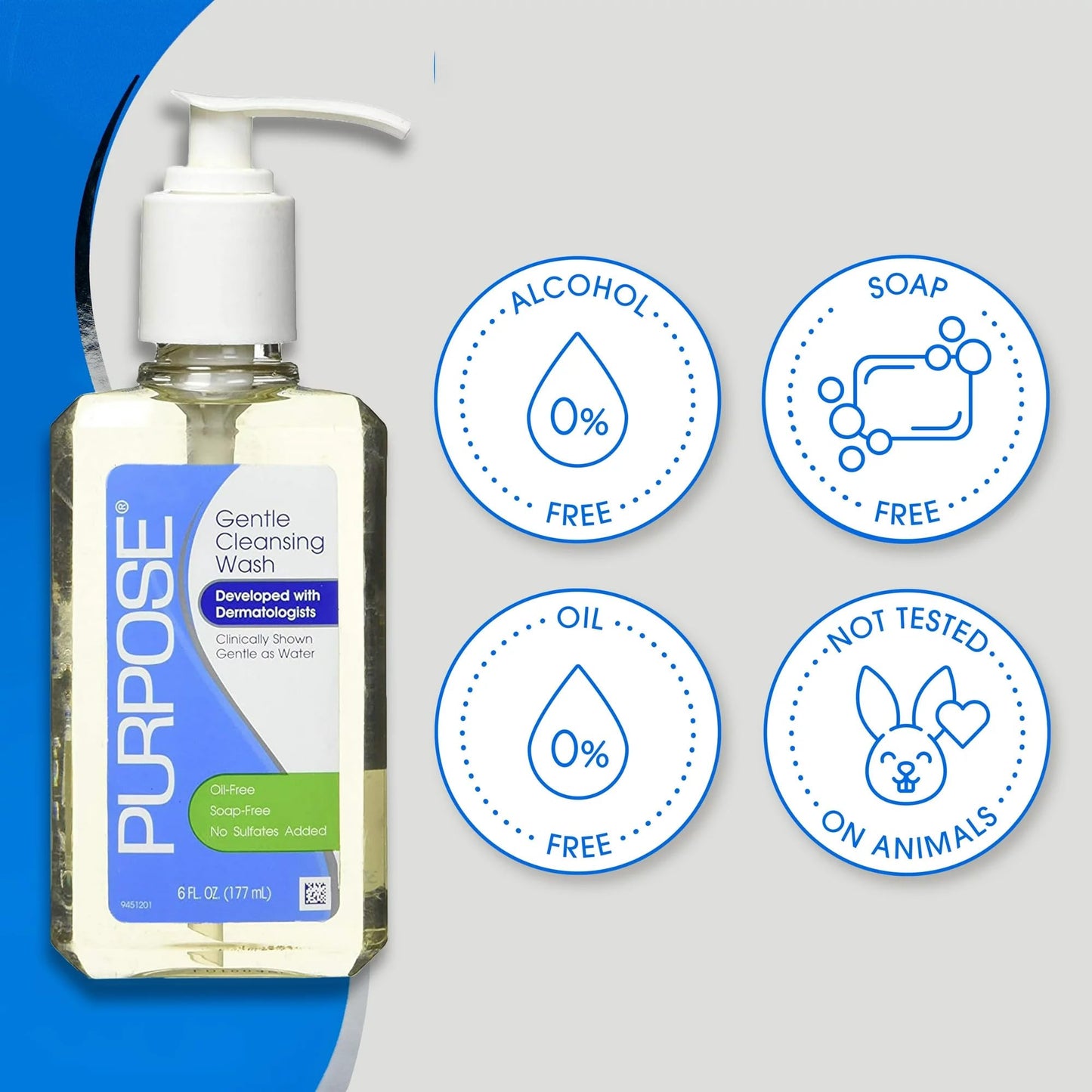 PURPOSE Gentle Cleansing Wash – Oil-Free, Soap-Free, Sulfate-Free, 6 fl oz (Pack of 3)