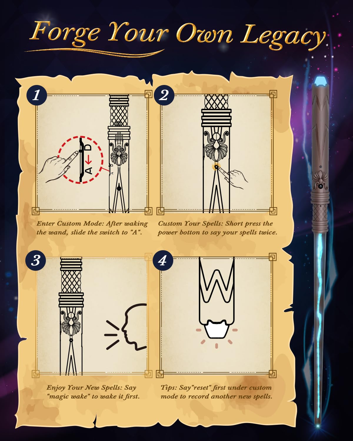 Pussan Wizard Spell Wand – Voice-Controlled Light Effects & Custom Spells