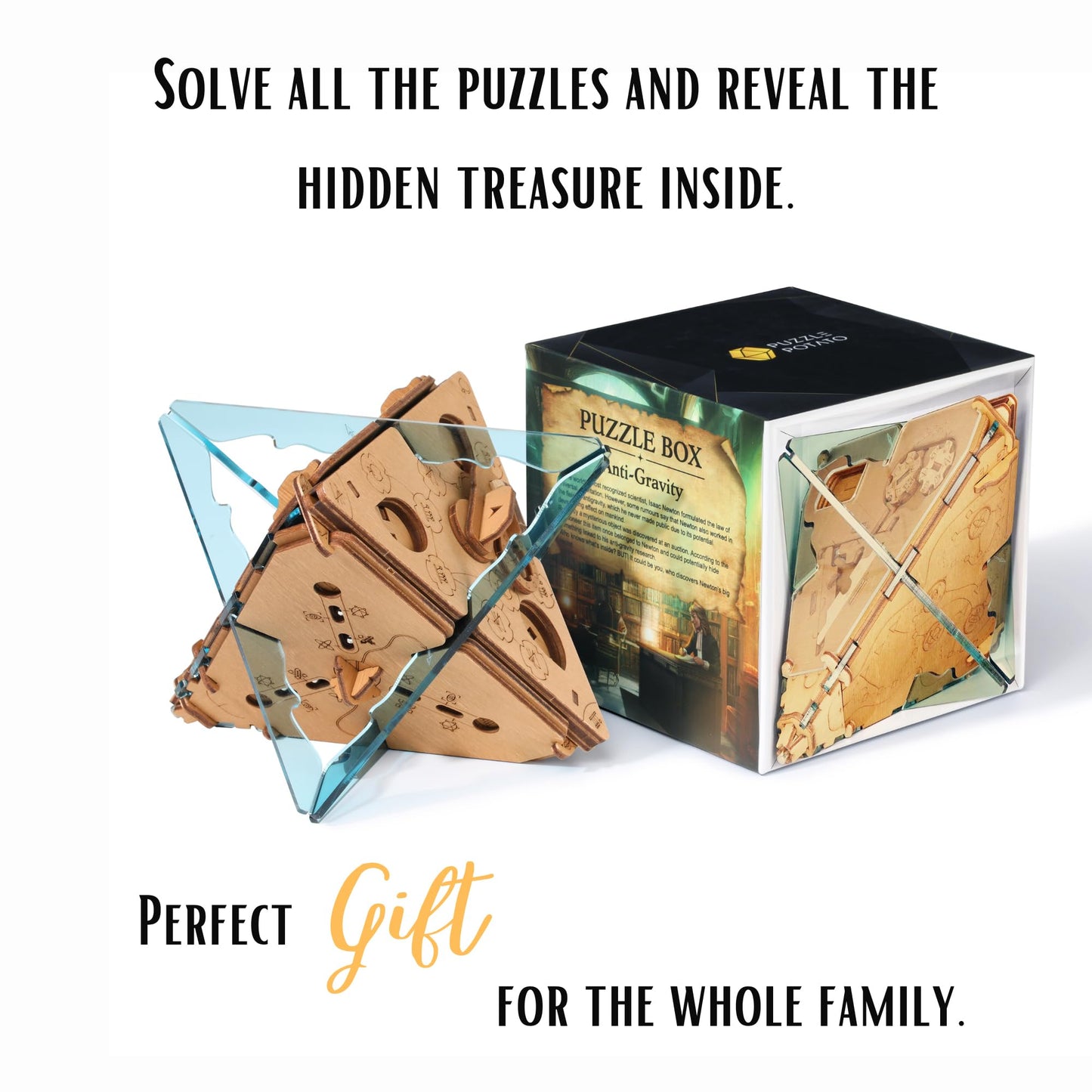 PUZZLE POTATO Anti-Gravity Puzzle Box – 3D Brain Teaser, Wooden Treasure Chest