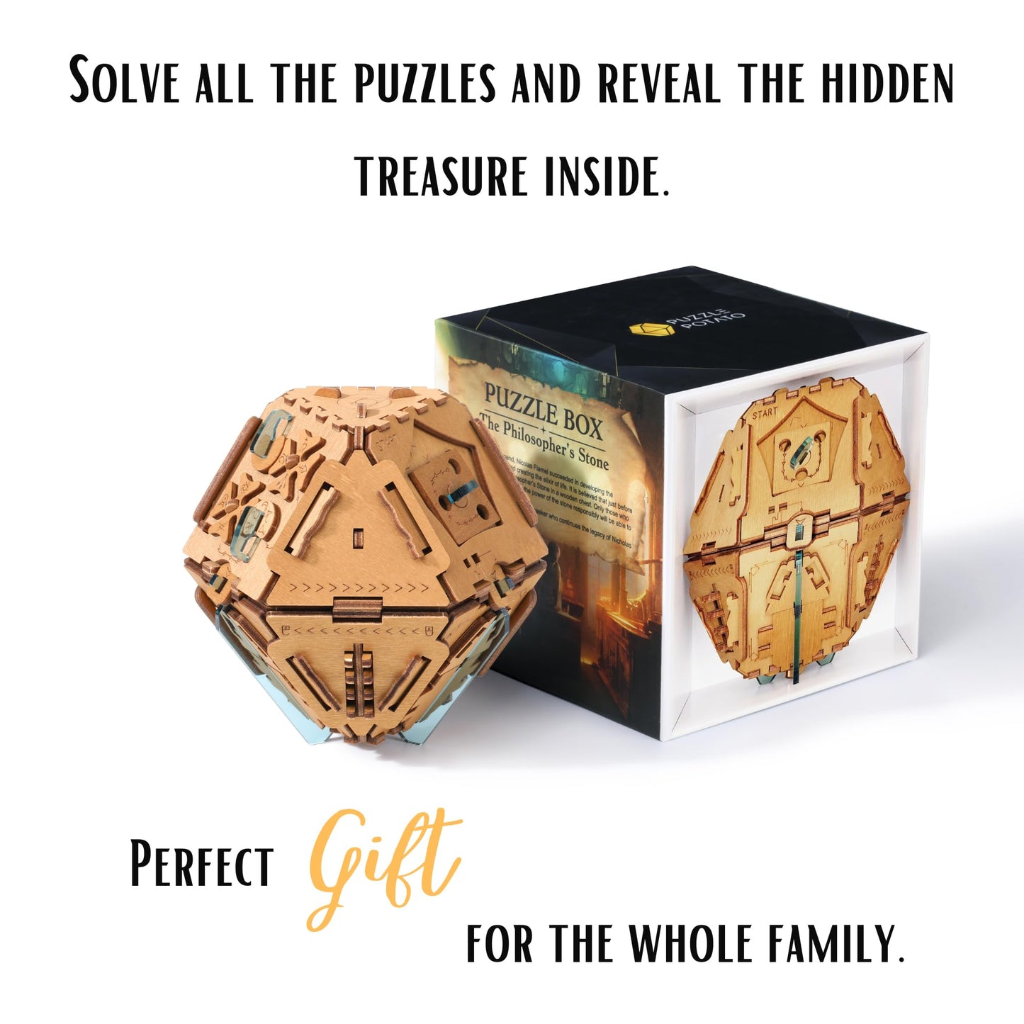 Puzzle Potato Philosopher's Stone Puzzle Box – 3D Escape Room Game for Adults (Crystal Blue)