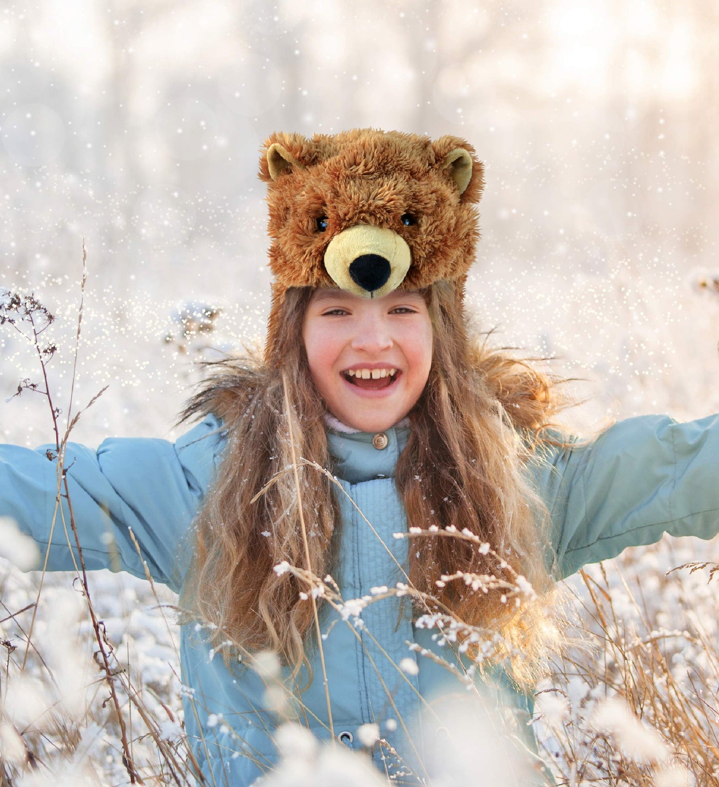 Puzzled Brown Grizzly Bear Hat – Plush Ear-Flap Beanie for All Ages
