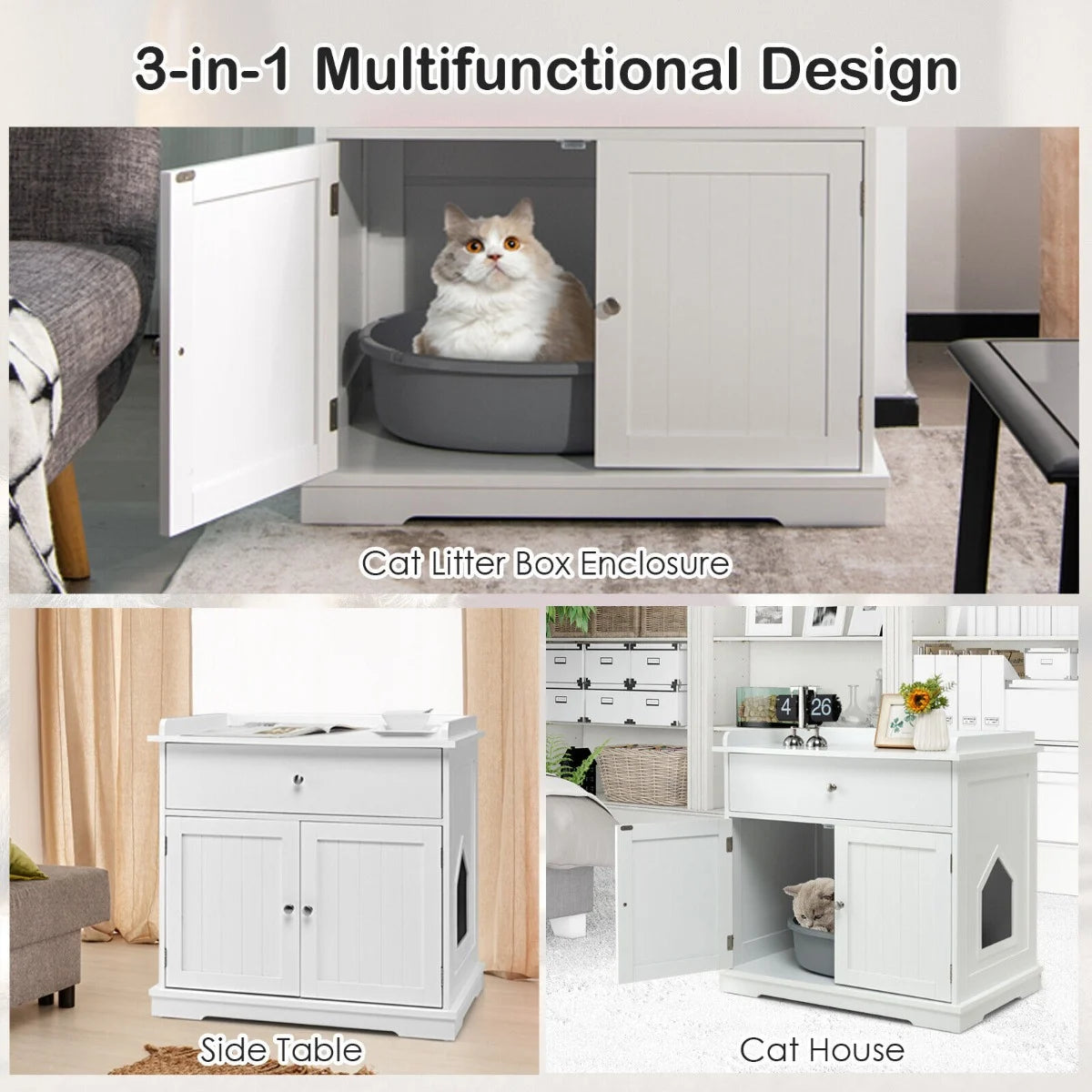 Large Wooden Cat Litter Box Hidden Washroom Toilet with Drawer-Black