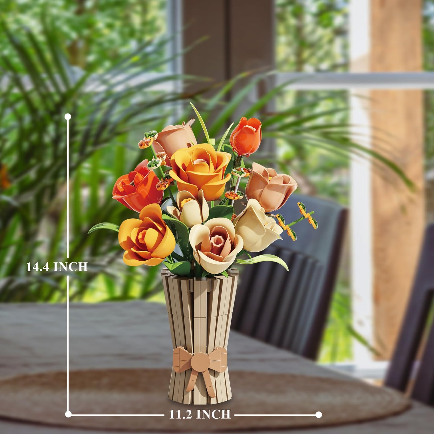 QARULUS Roses Bouquet Building Set – 868 Pcs Flower Kit for Home Decor & Gifts
