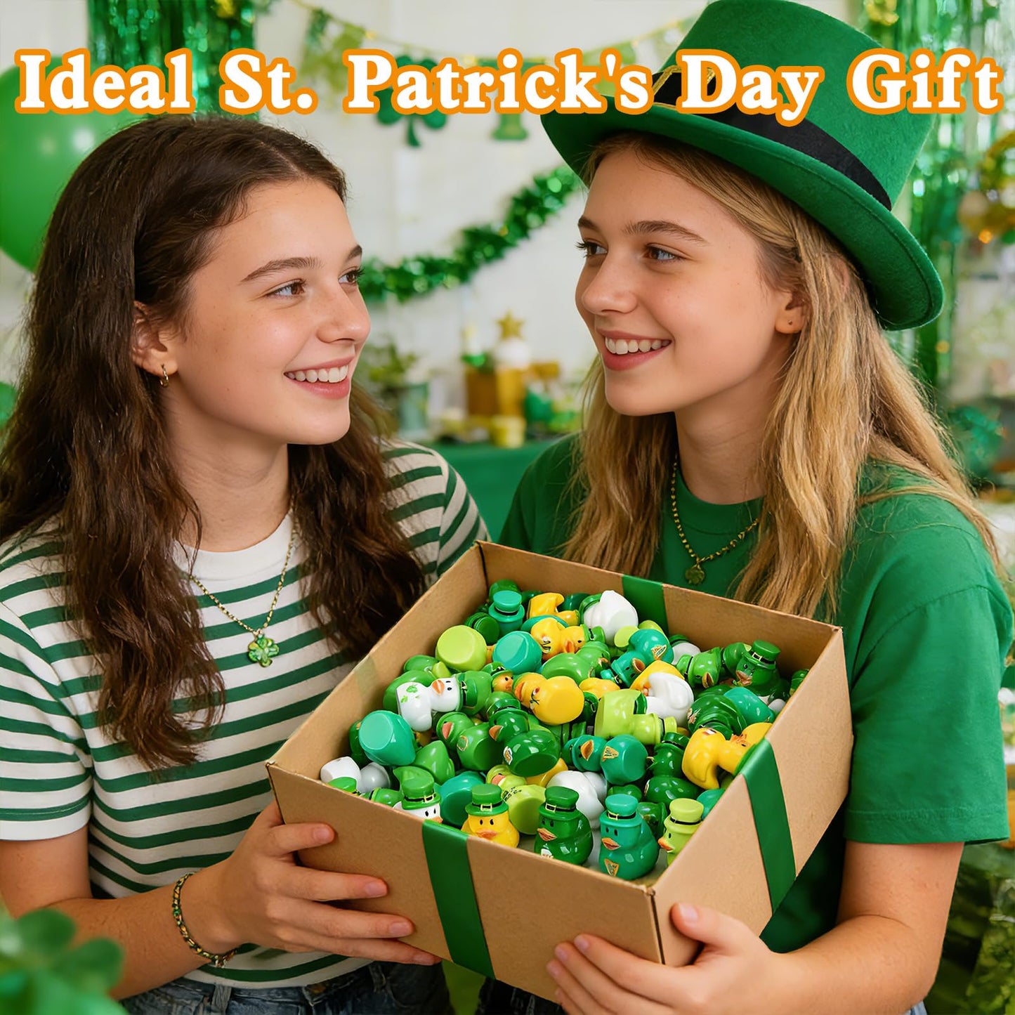 QAUYETM 60 Pcs St Patrick's Day Mini Resin Ducks - 6 Styles for Party Favors & Decor