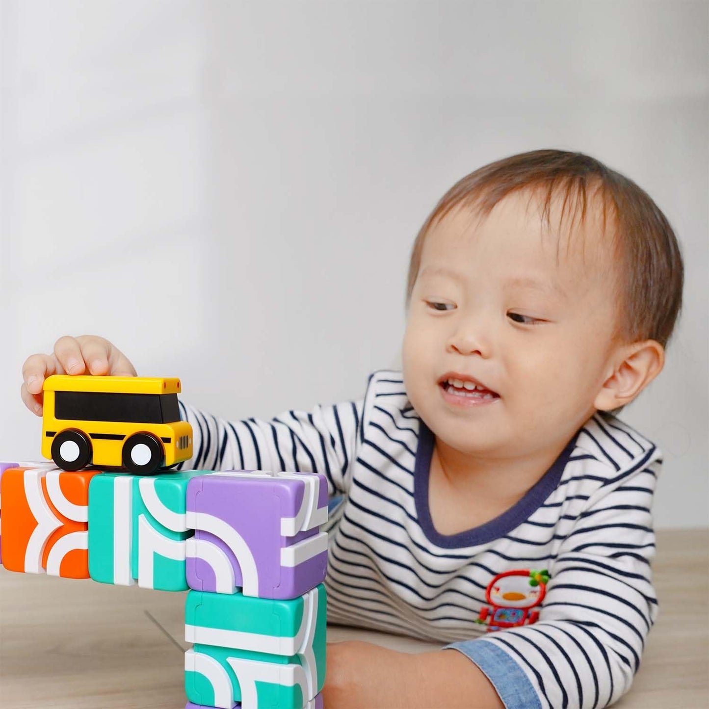 QBI Magnetic Blocks for Toddlers 1-3 – 13-Piece Starter Set with School Bus & Pastel Cubes