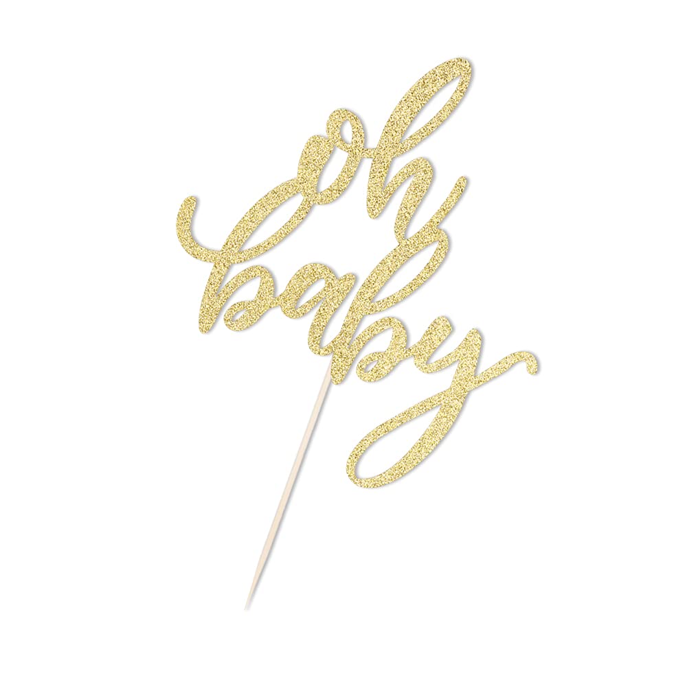 Qertesl Glitter Oh Baby Cake Topper – Gold Party Decoration for Baby Showers, Baptisms & Gender Reveals