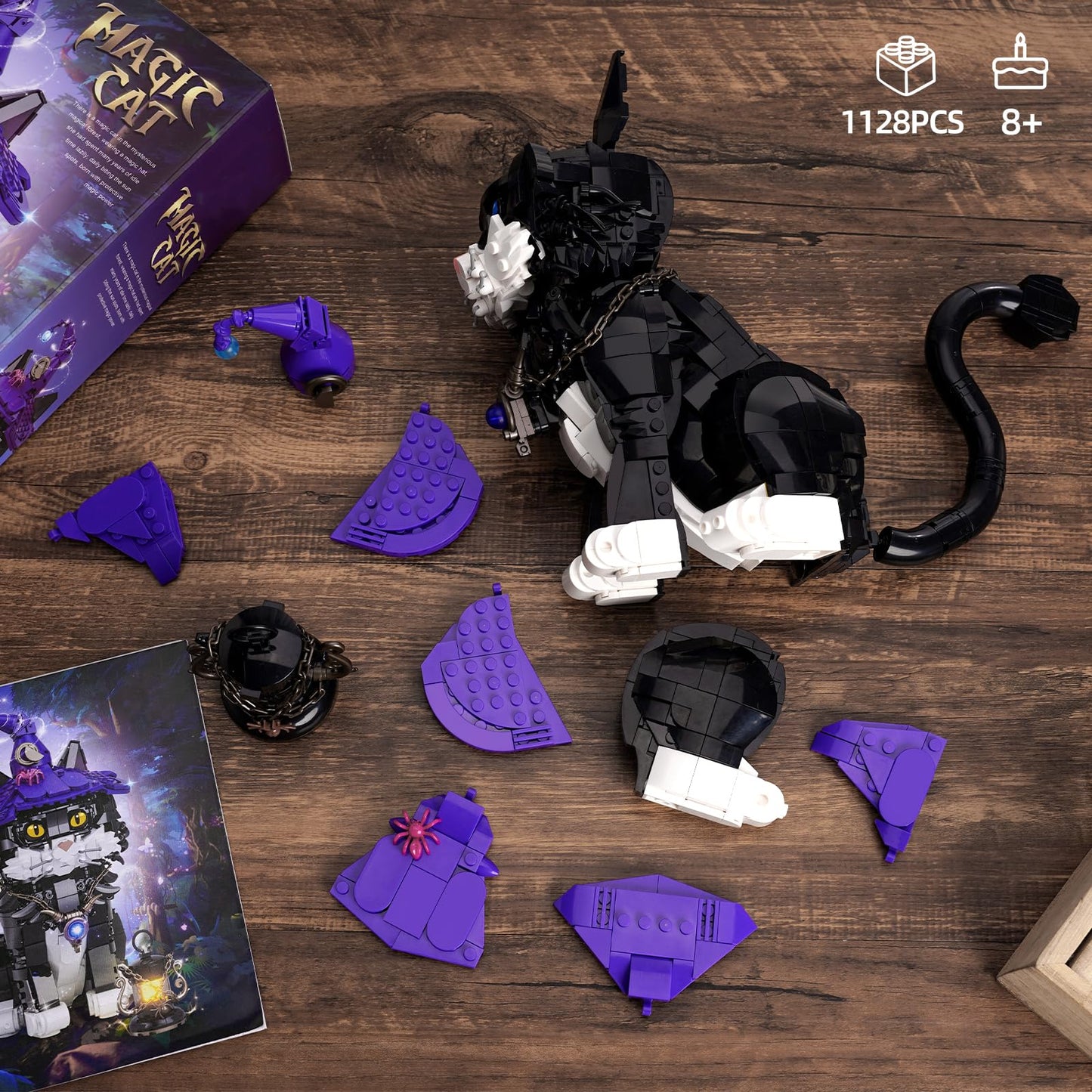 QFJ Ideas Harry Magic Cat Building Set – 1128 Pieces, Glow Lamp, LEGO Compatible