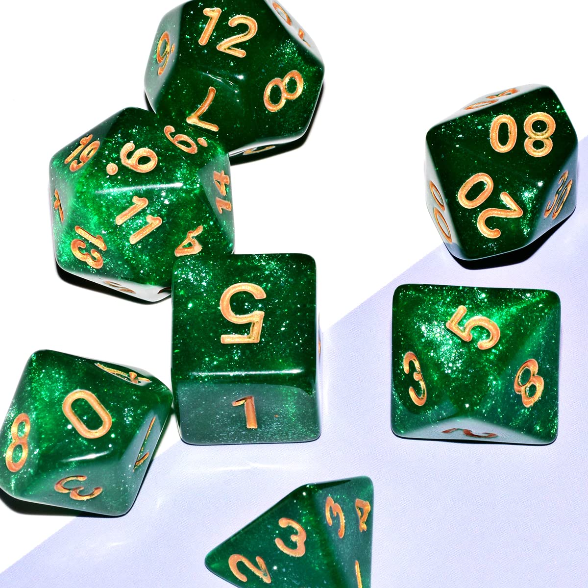 QiAN SiMAi Galaxy Dice Set – Green Glitter DND Dice for RPGs