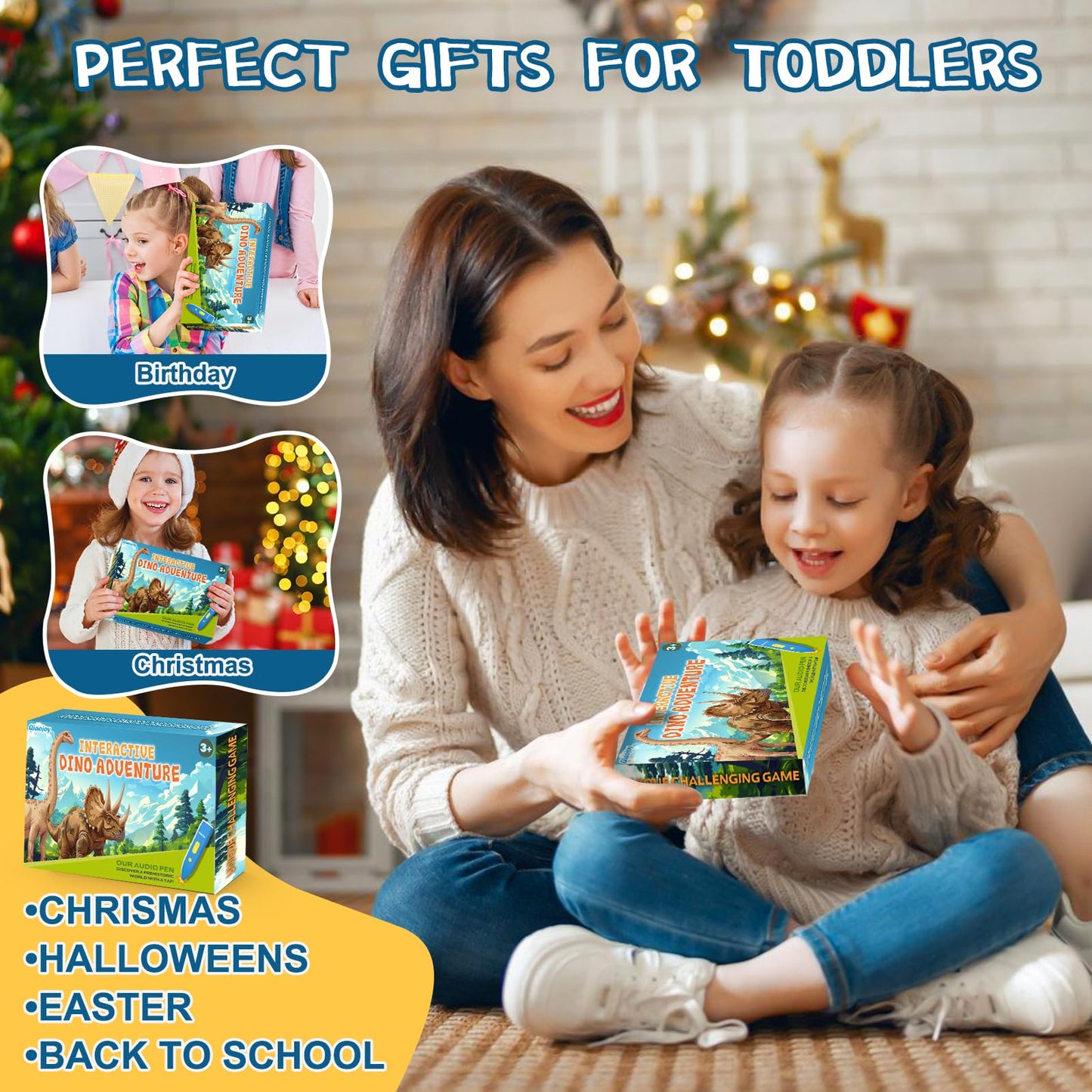 Qiaojoy Interactive Dinosaur Poster - Bilingual Talking Learning Poster for Kids 3-12