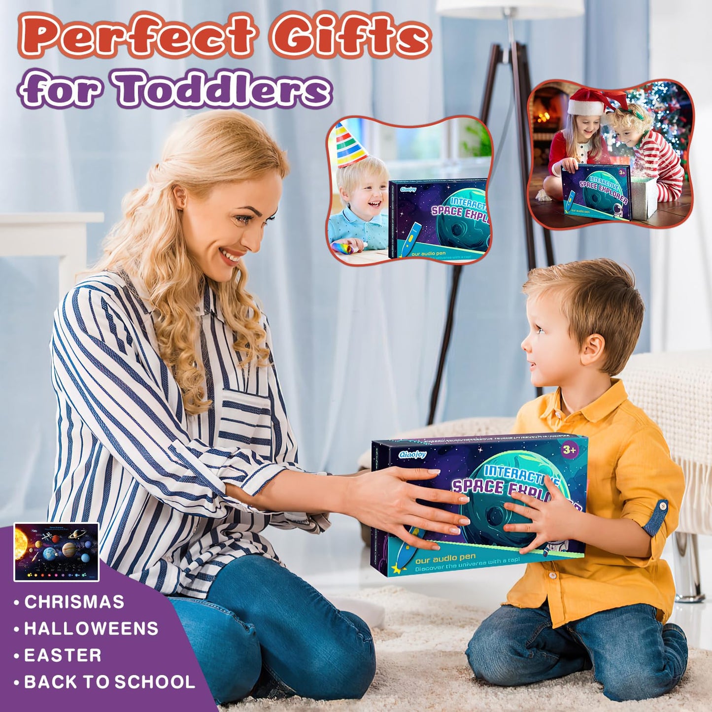 Qiaojoy Bilingual Interactive Solar System Poster for Kids – Talking Space Poster & STEM Toy (Ages 3–12)