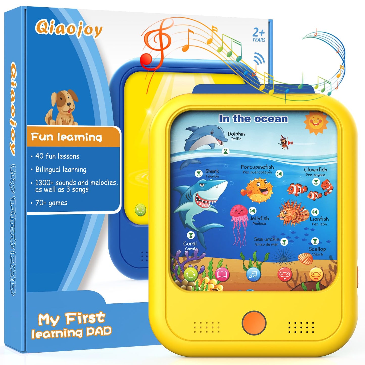Qiaojoy Kids Learning Tablet | Bilingual Learning Pad for Toddlers 2-5 – Alphabet, Numbers, Time & More