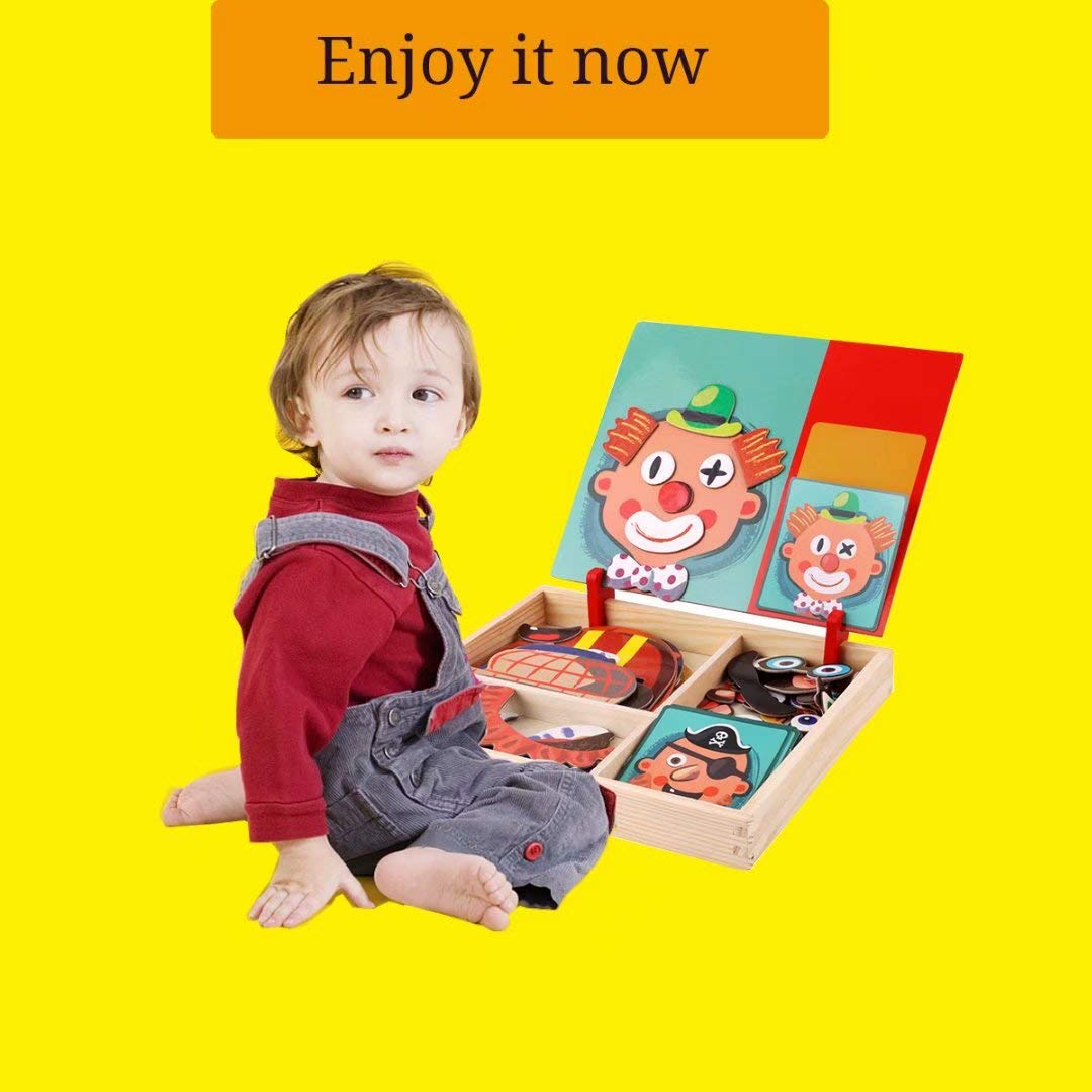 QIAONIUNIU Wooden Magnetic Jigsaw Puzzles Toy — Double-Sided Drawing Easel for Toddlers