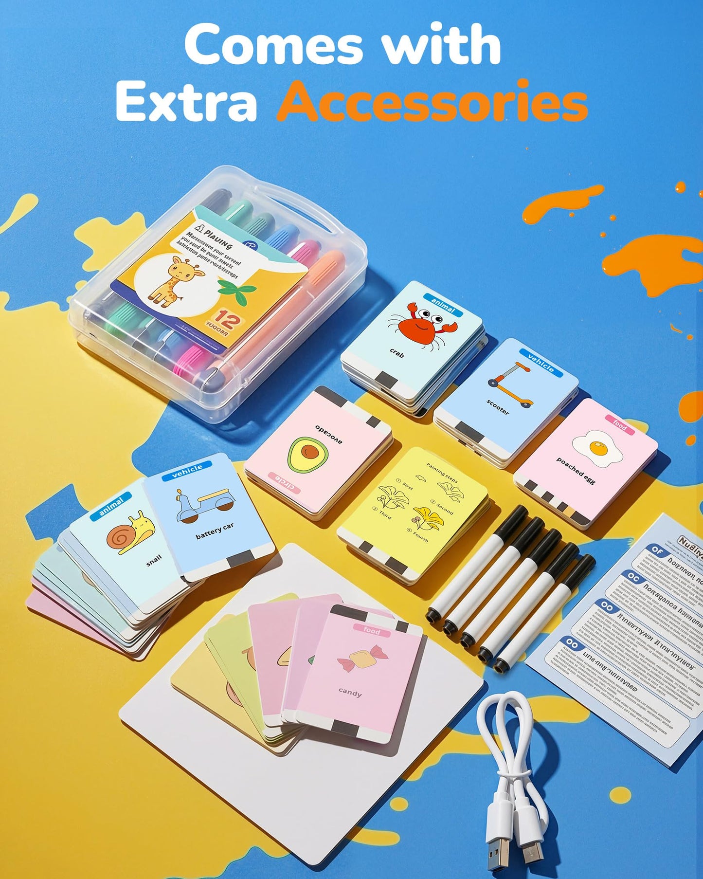 QIBOX Drawing Robot for Kids – 4-in-1 Learn, Draw, Spell & Music with 100 Cards & 12 Markers