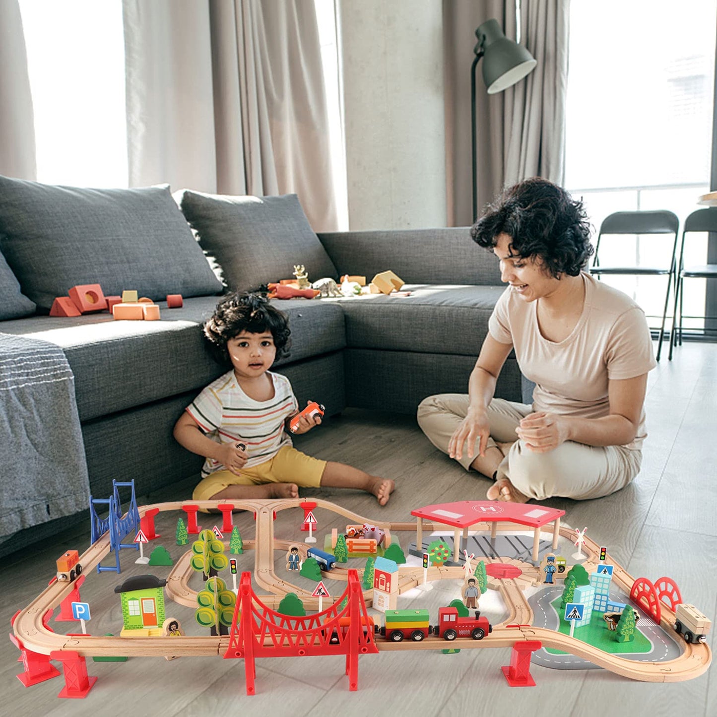 Qilay 140-Piece Deluxe Wooden Train Set for Kids – Creative Track Builder