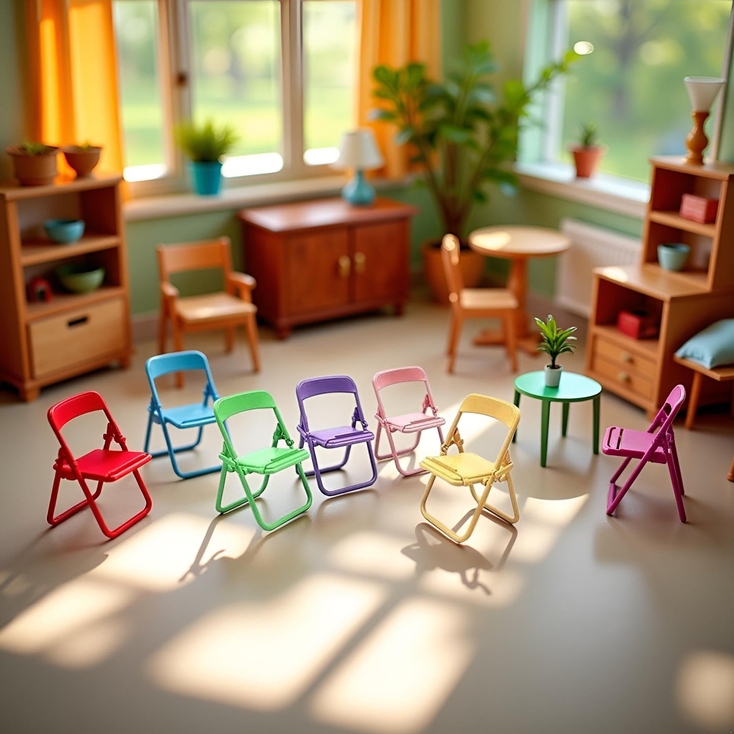 Qintreesify 5Pcs Multicolor Folding Chairs for 1:12 Dollhouse – Miniature Set