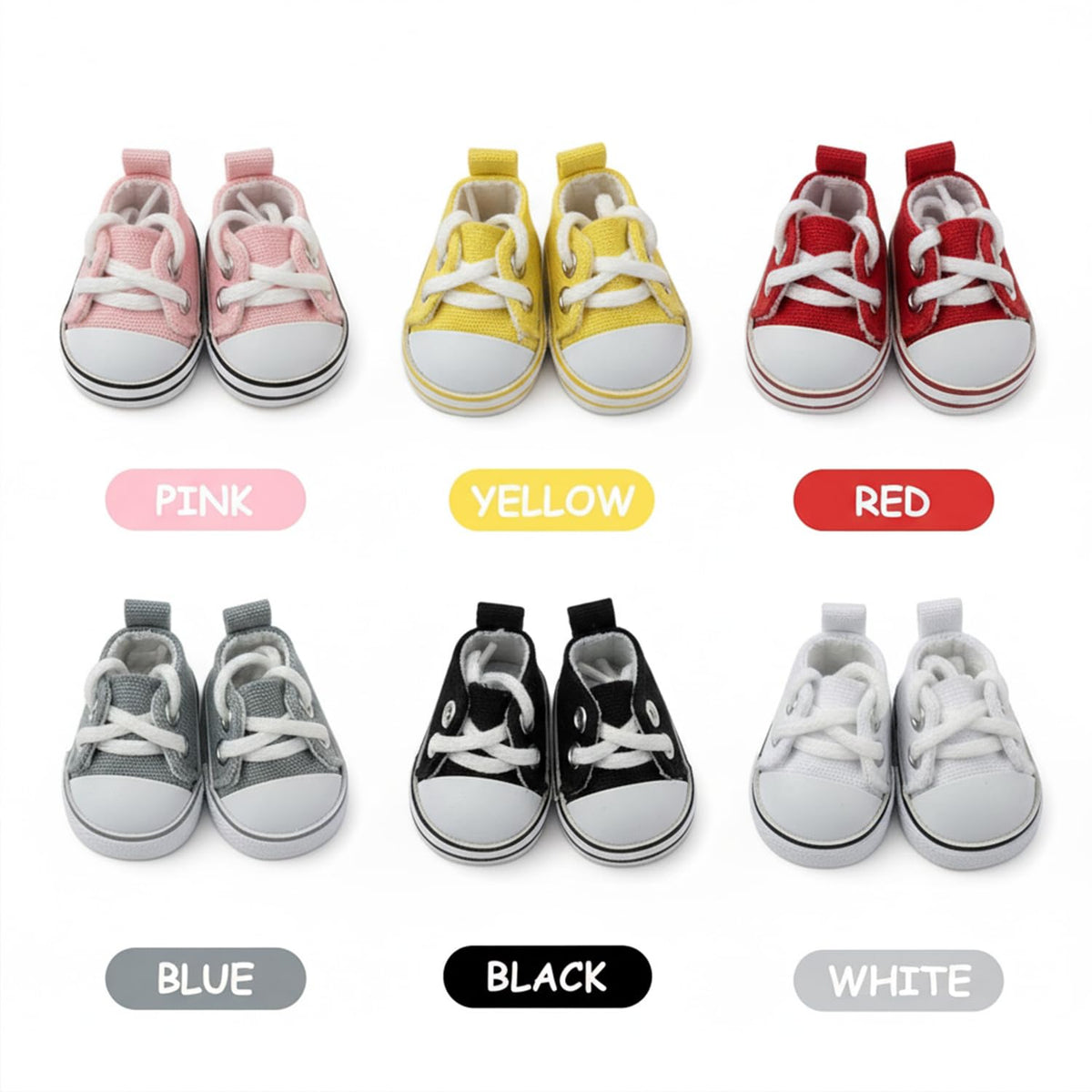 QIXINGWISE 2 Pairs 17cm Doll Shoes – Lace-Up Canvas Sneakers (Red & White)