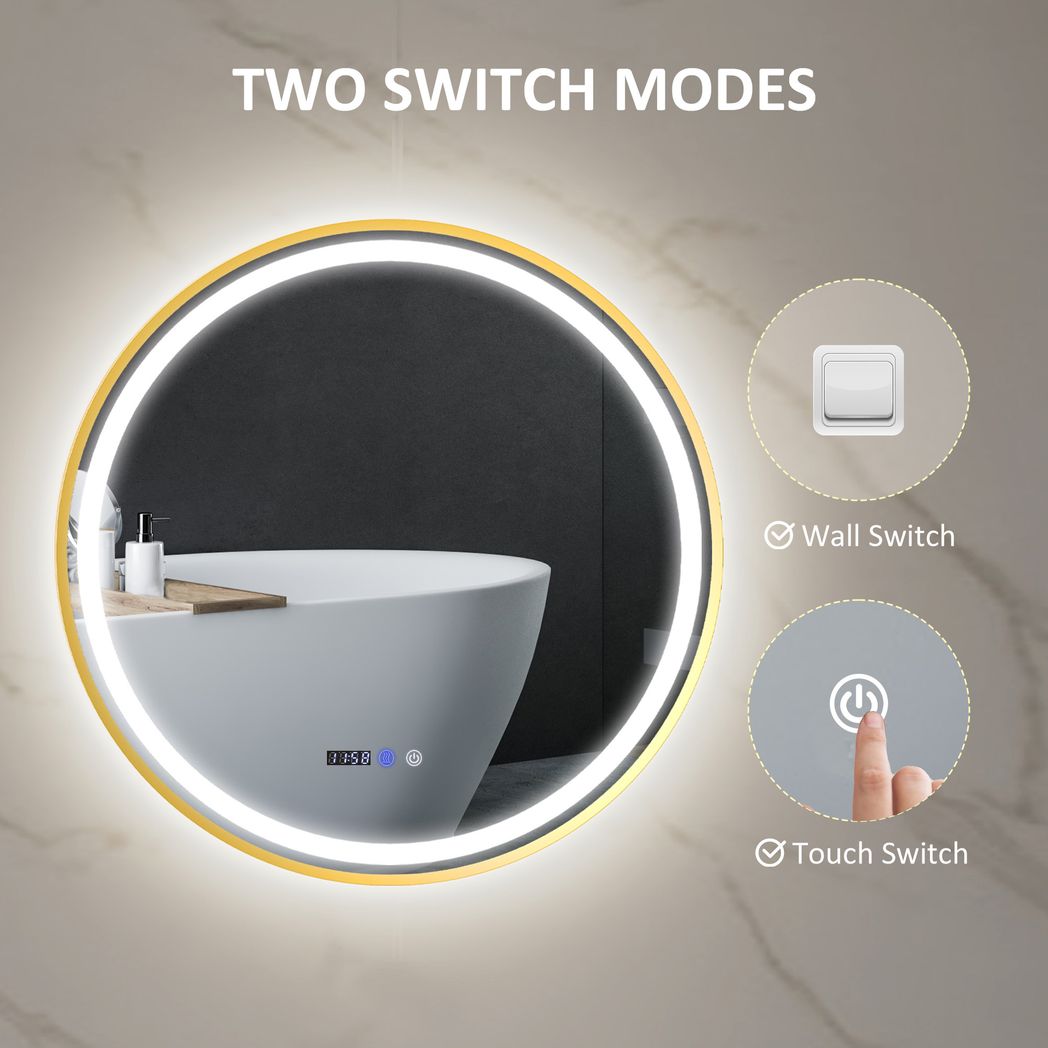 HOMCOM Illuminated Bathroom LED Mirror 60cm Round Wall Mounted Mirror