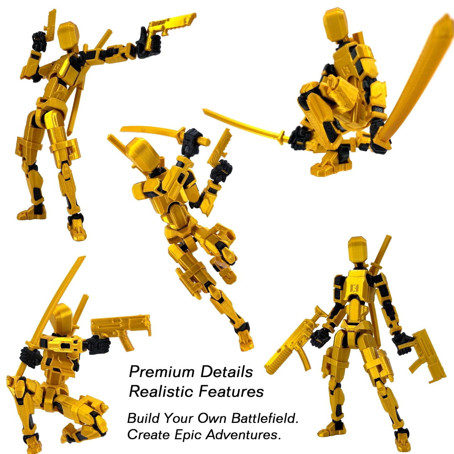Qoopower Gatling Gun T13 Titan 13 Action Figure Set — Assembled, Fully Articulated 3D-Printed Robots (5-Pack)