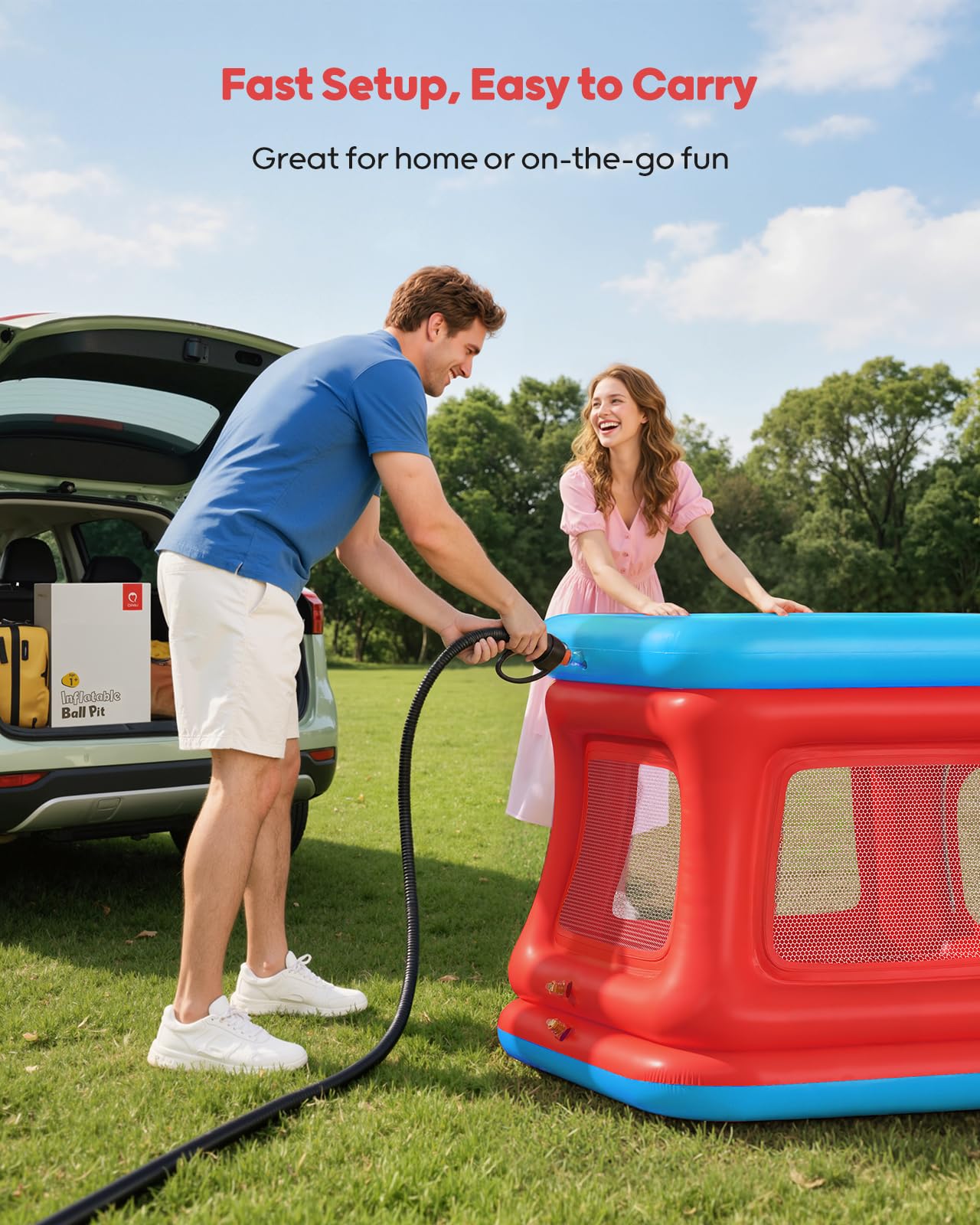 QPAU 3-in-1 Inflatable Bounce House for Toddlers 1-3 – Ball Pit, Trampoline & Safe Play Fence
