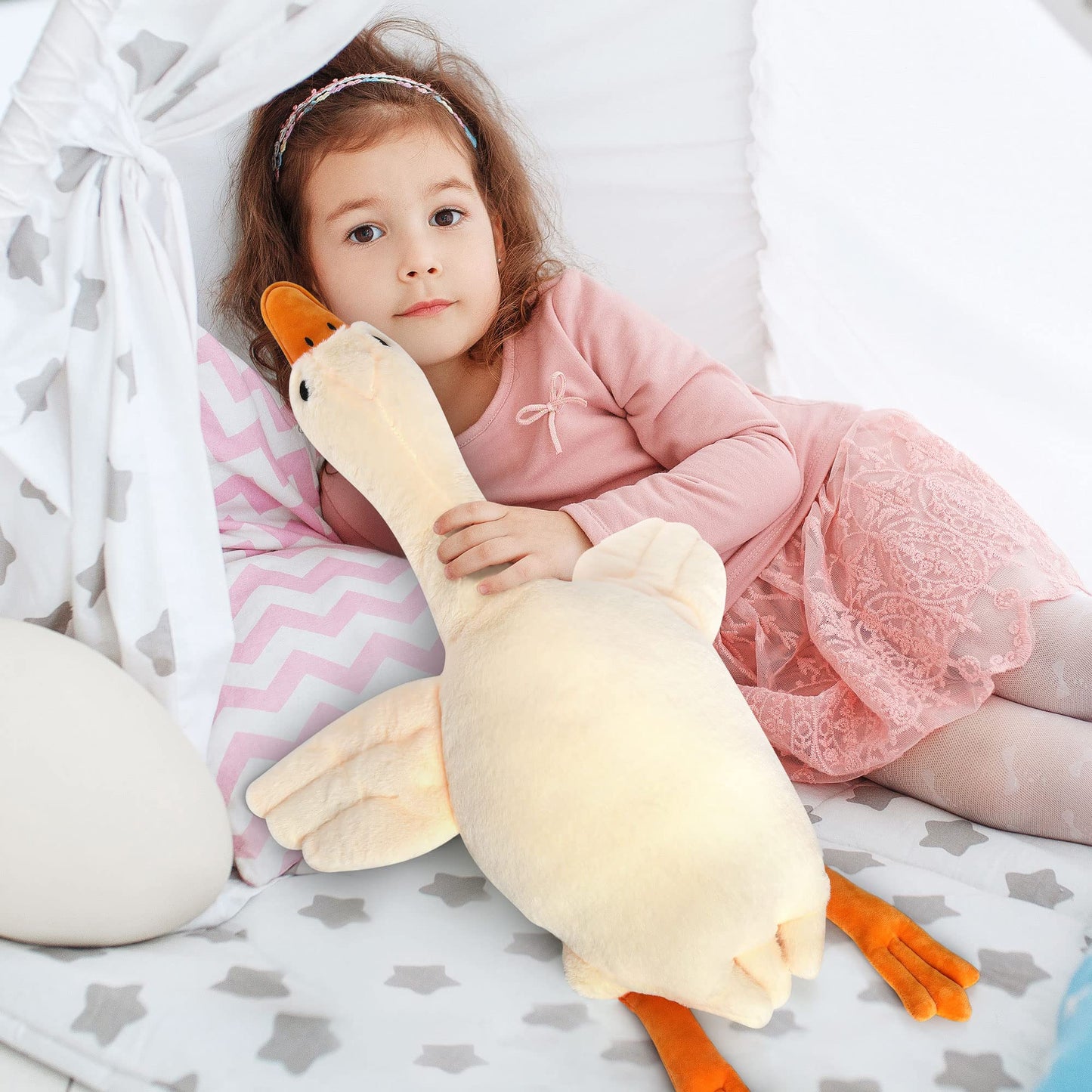Qpewep 30-Inch Weighted Goose Plush Toy — Soft White Swan Sleeping Pillow