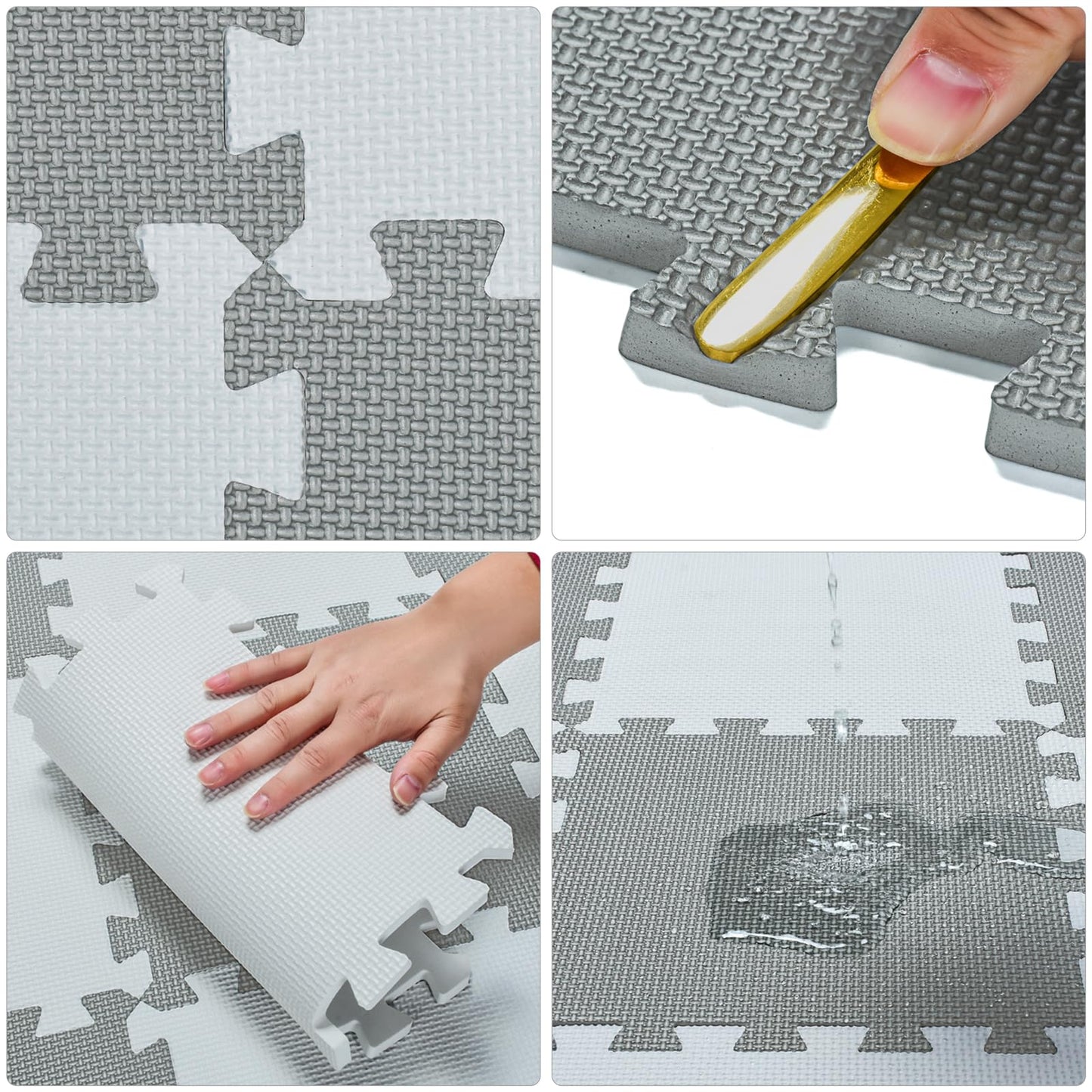 qqpp EVA Rubber 18 Tiles Interlocking Puzzle Floor Mats – Baby Play Mat & Exercise Mat (Beige, Gray)