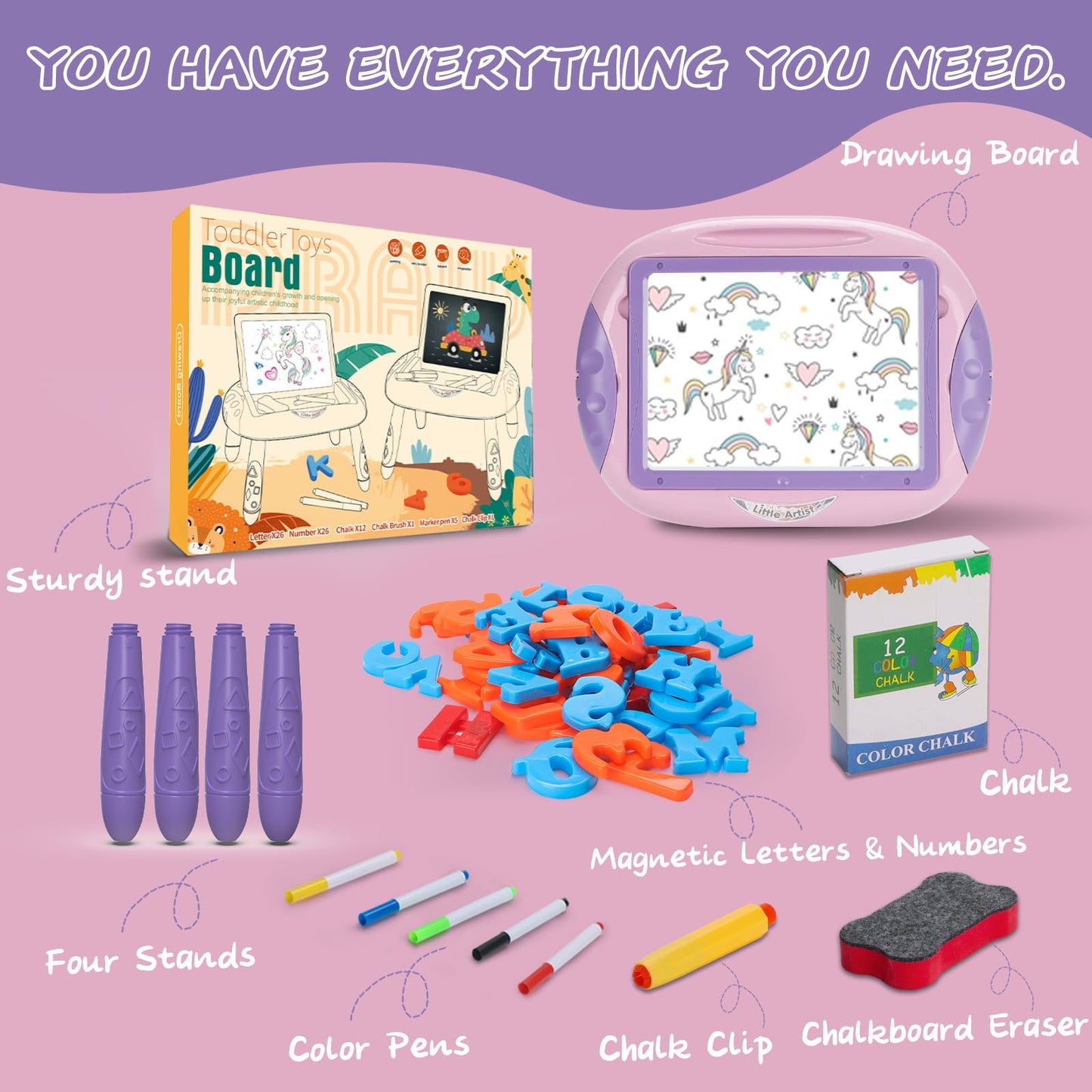 Qrytoi Doodle Easel Gift for 1-2 Year Old Girls - Magnetic Letters & Numbers