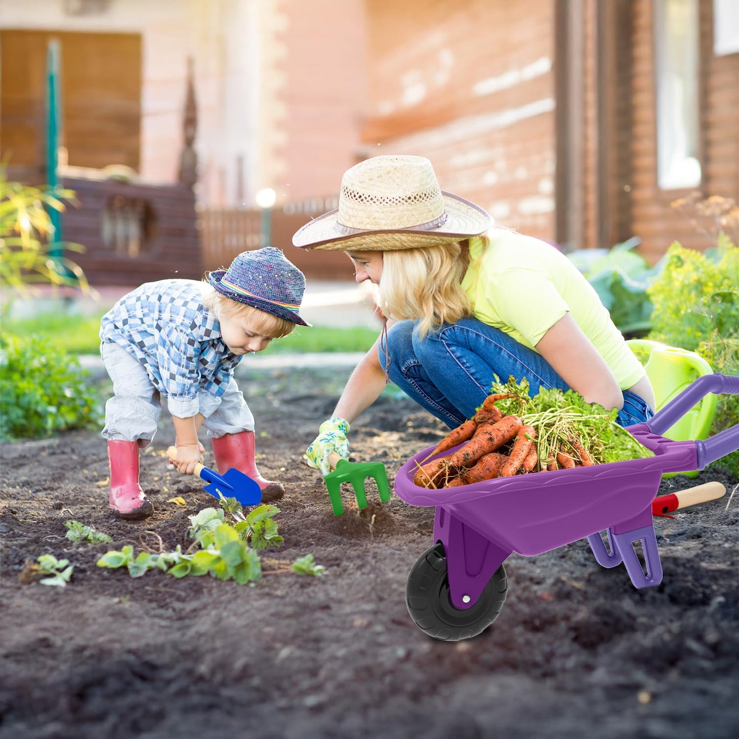 Qtioucp Kids Gardening Tools Set with Wheelbarrow | STEM Learning & Pretend Play