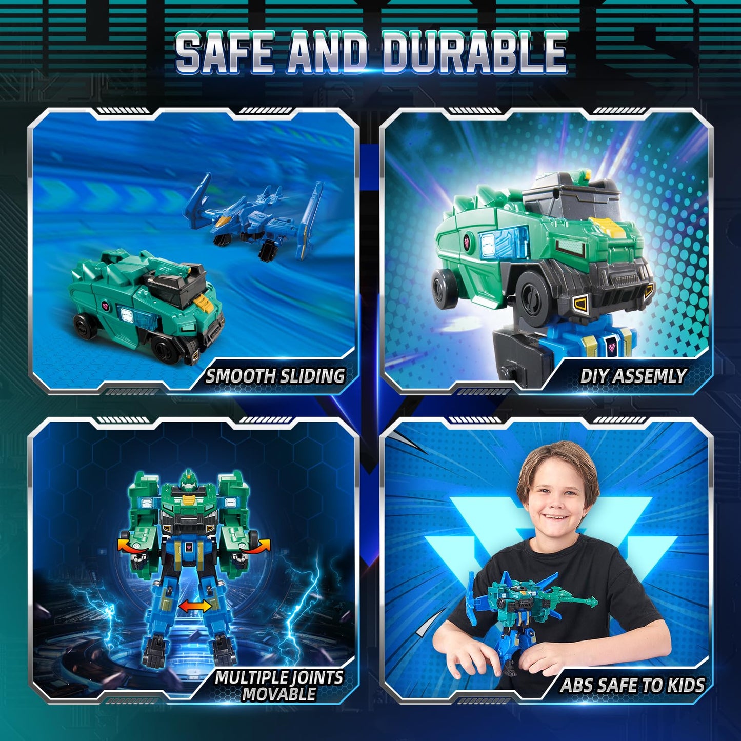 QUANTUM HEROES DINOSTER: 2-in-1 Stego Blast Wing Transforming Robot Toy, 7.28-inch Action Figure for Kids 5+, Green & Blue