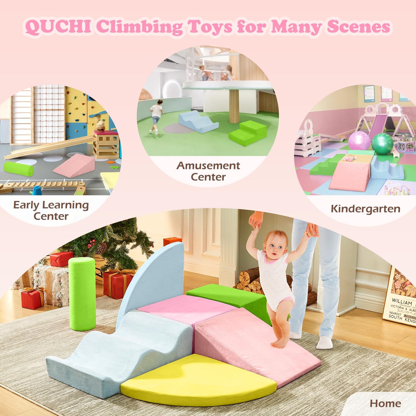 QUCHI Climbing Toys for Toddlers – 7-Piece Soft Foam Blocks for Indoor Play