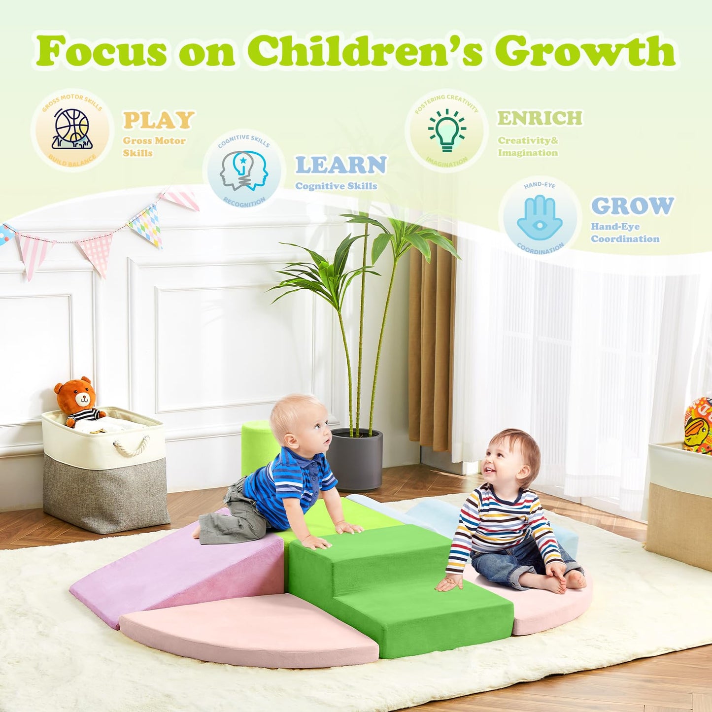 QUCHI Climbing Toys for Toddlers – 7-Piece Indoor Foam Block Set