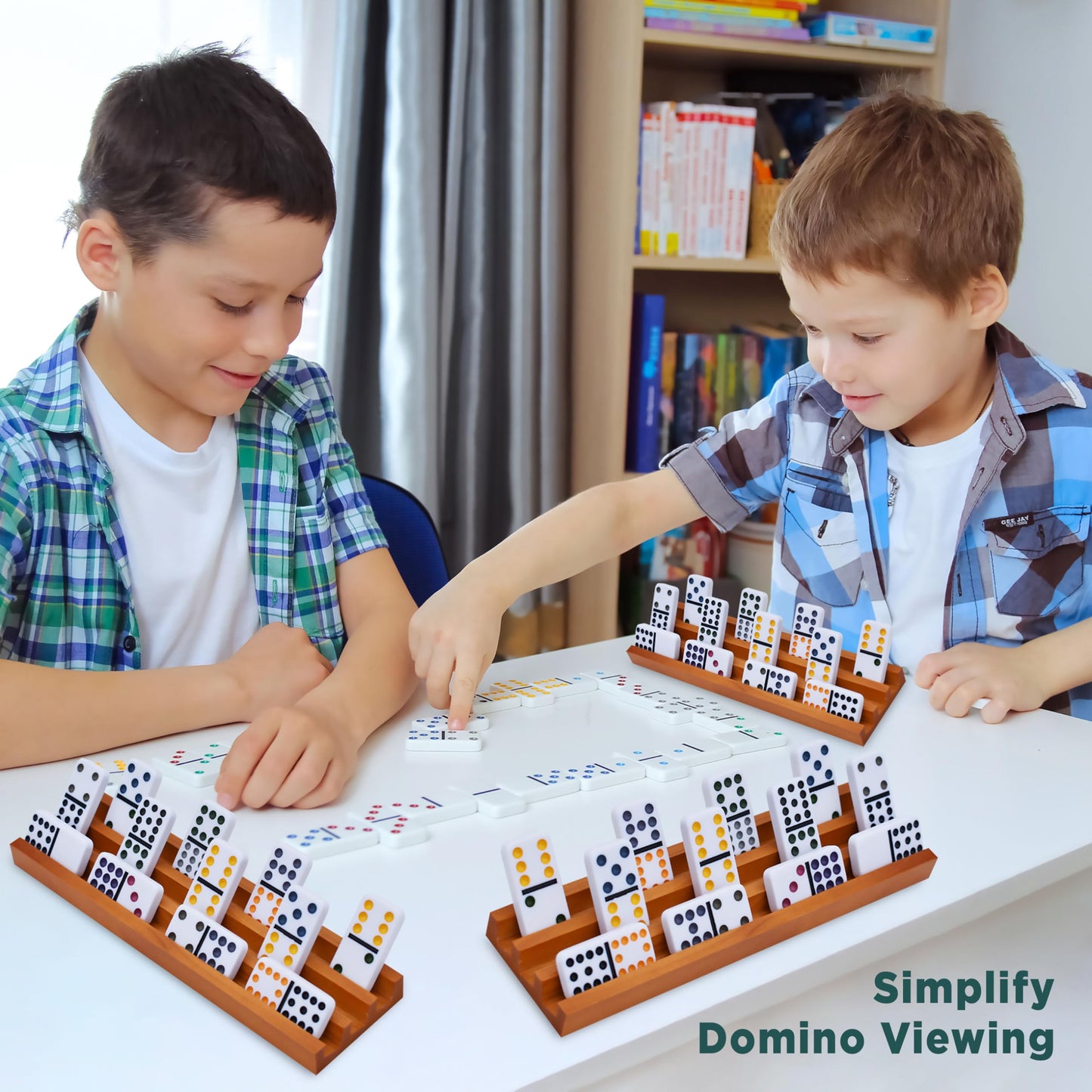 Queensell Domino Holders - 4 Wooden Trays for Mexican Train and Classic Dominoes