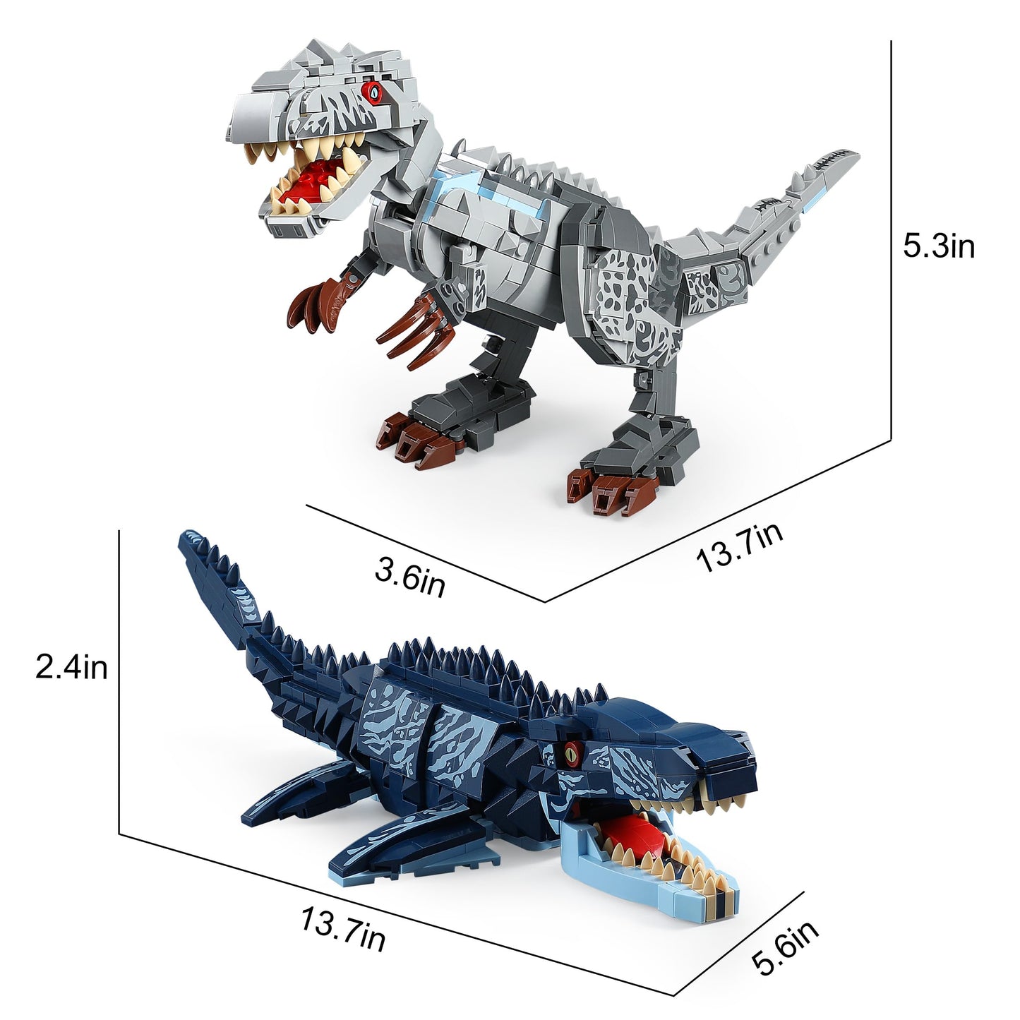 QUENTINAG Dual Dinosaur Building Sets – Indominus Rex & Mosasaurus | STEM Toy for Kids 6-12