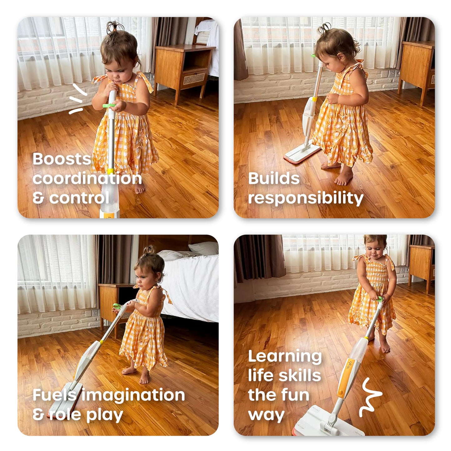 Quiggly Toddler Spray Mop – Two-Handed Design, Real Water Sprayer
