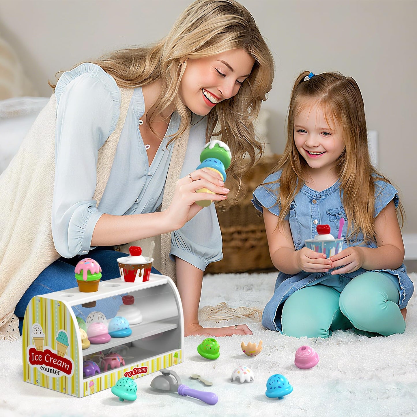 Quimsity Ice Cream Counter Play Set – Pretend Play Toys for Kids (Ages 2-5)