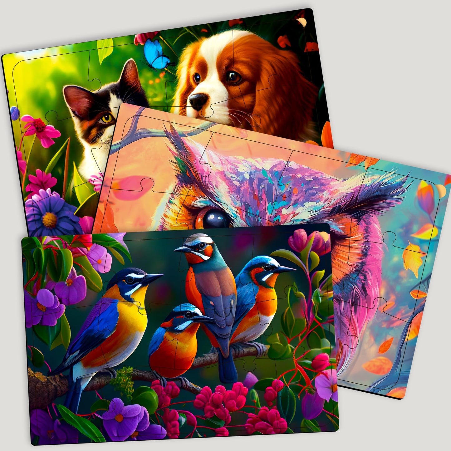 QUOKKA 13-Piece Dementia Puzzles for Adults — Large Piece Activities for Seniors (Cat, Dog & Birds)
